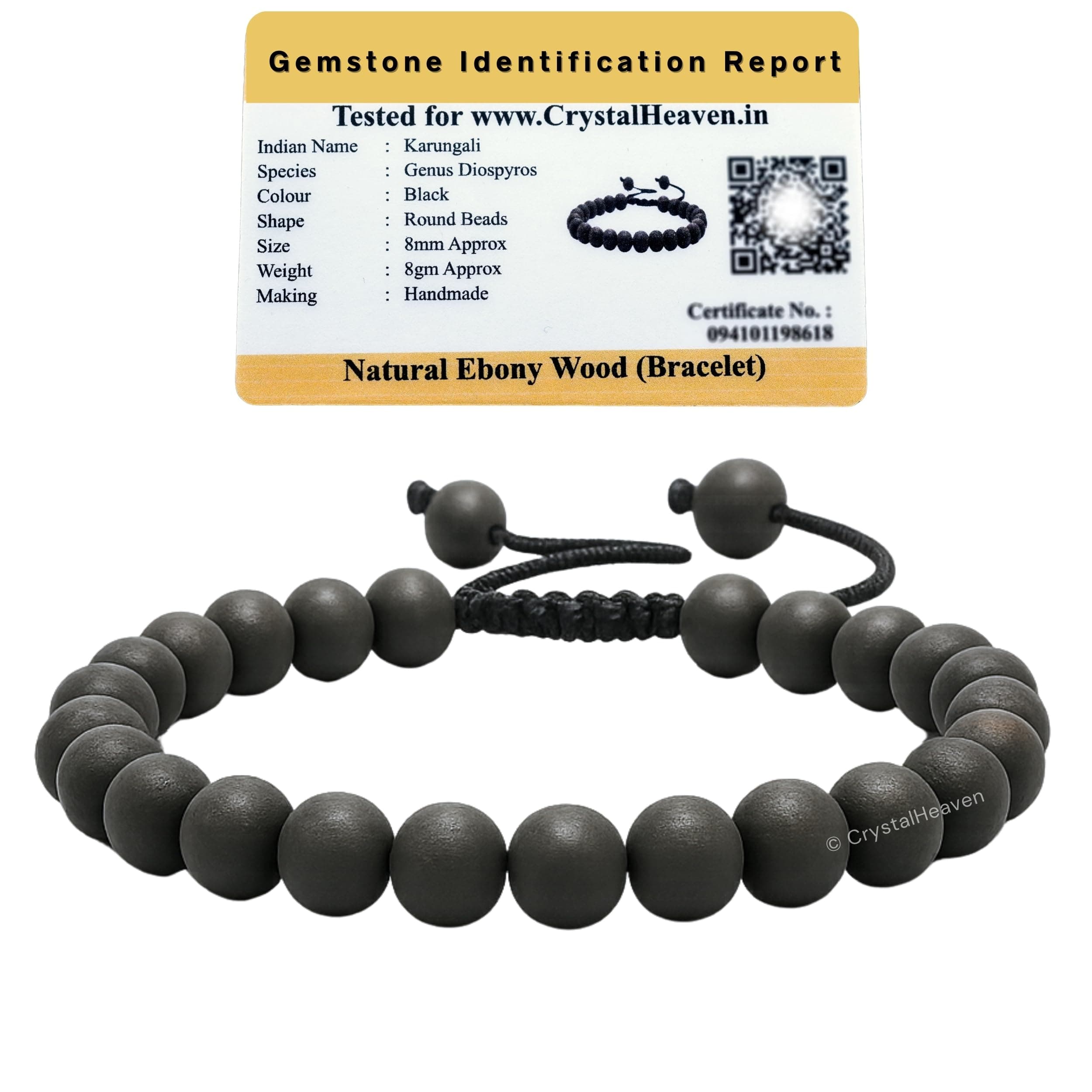 Crystal Heaven Certified Karungali Bracelet Original for Men Women - Black Ebony Wood Bracelet - Original and Natural Karukali Malai for Men Women Pooja Supplies (Adjustable)