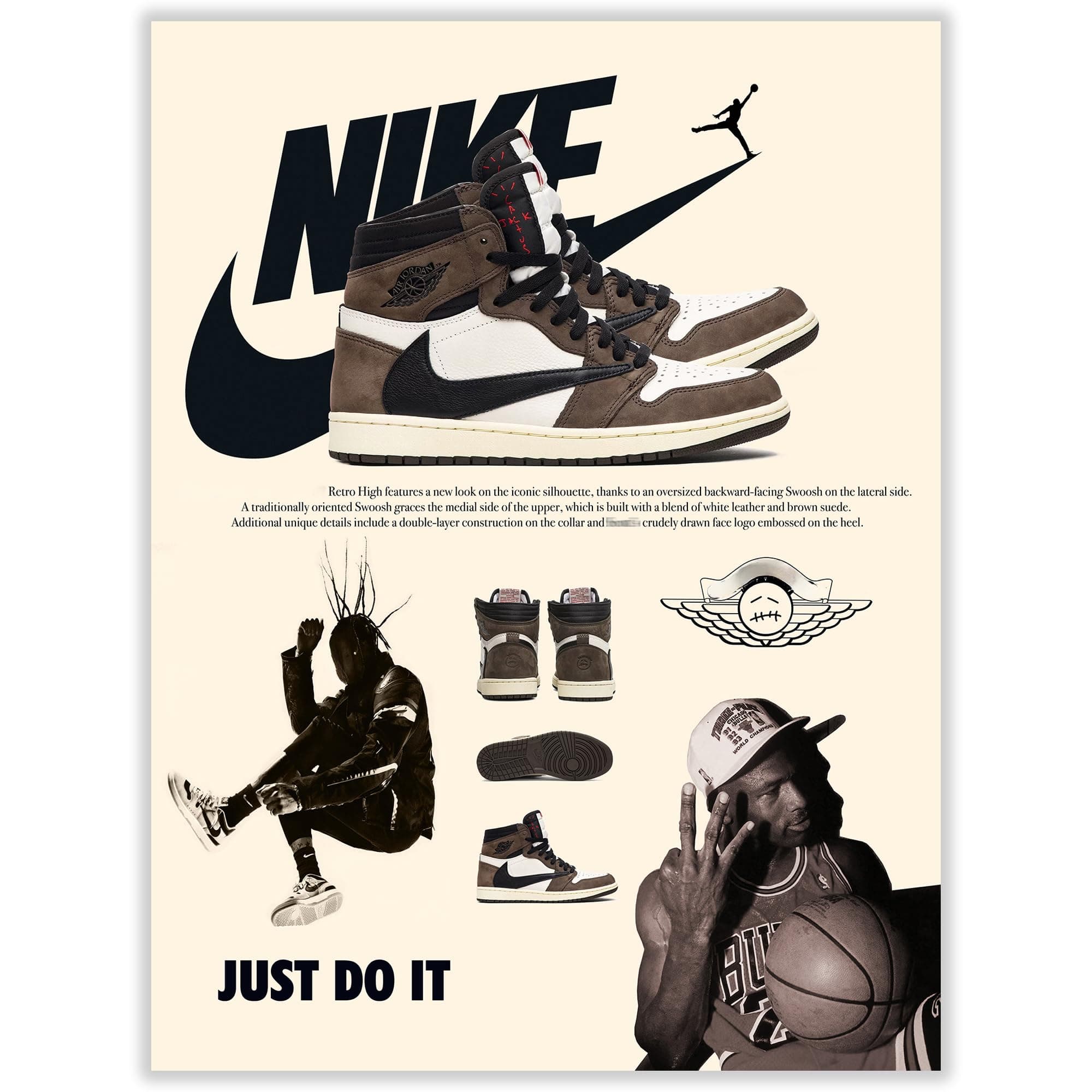 CREAARO Hypebeast Sneaker Poster - Unframed Wall Art for Boys Guys Men Room - AJ-Travis Scott - 12x16 inch