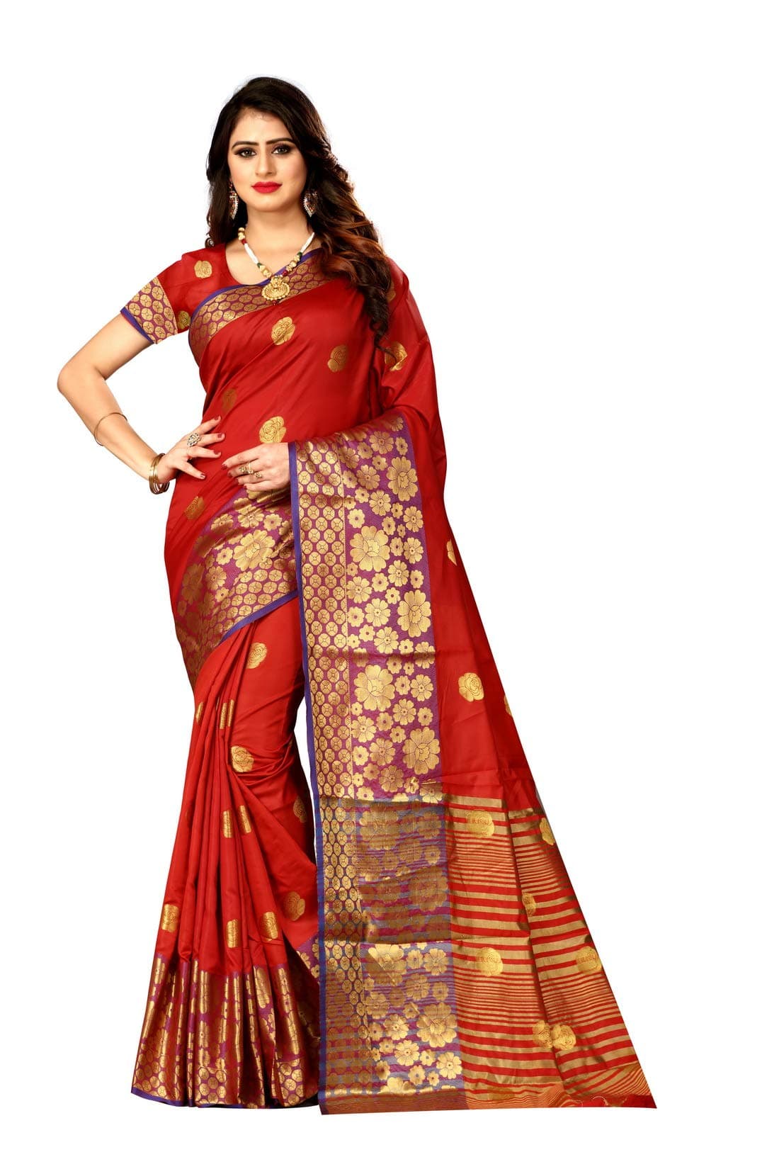 Delisa Fashion Women's Banarasi Art Silk Woven Work Saree Wedding & Blouse Piece Lichi Silk 9053 (Red)