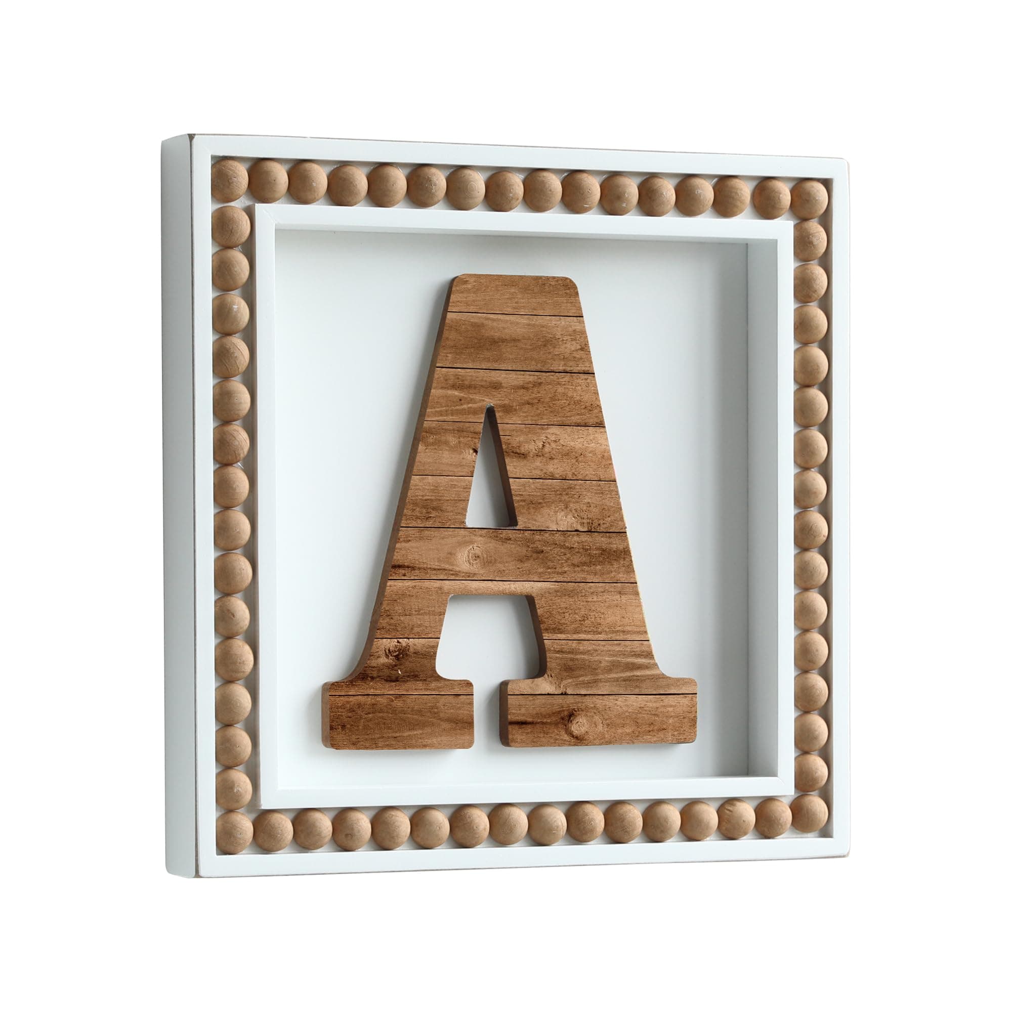 COLLECTIVE HOME - Monogram Wall Signs, Wood Letter Decor with Beads, Personalized Letters for Wall Decor, Tabletop Alphabet Signs, 10" x 10" (A)