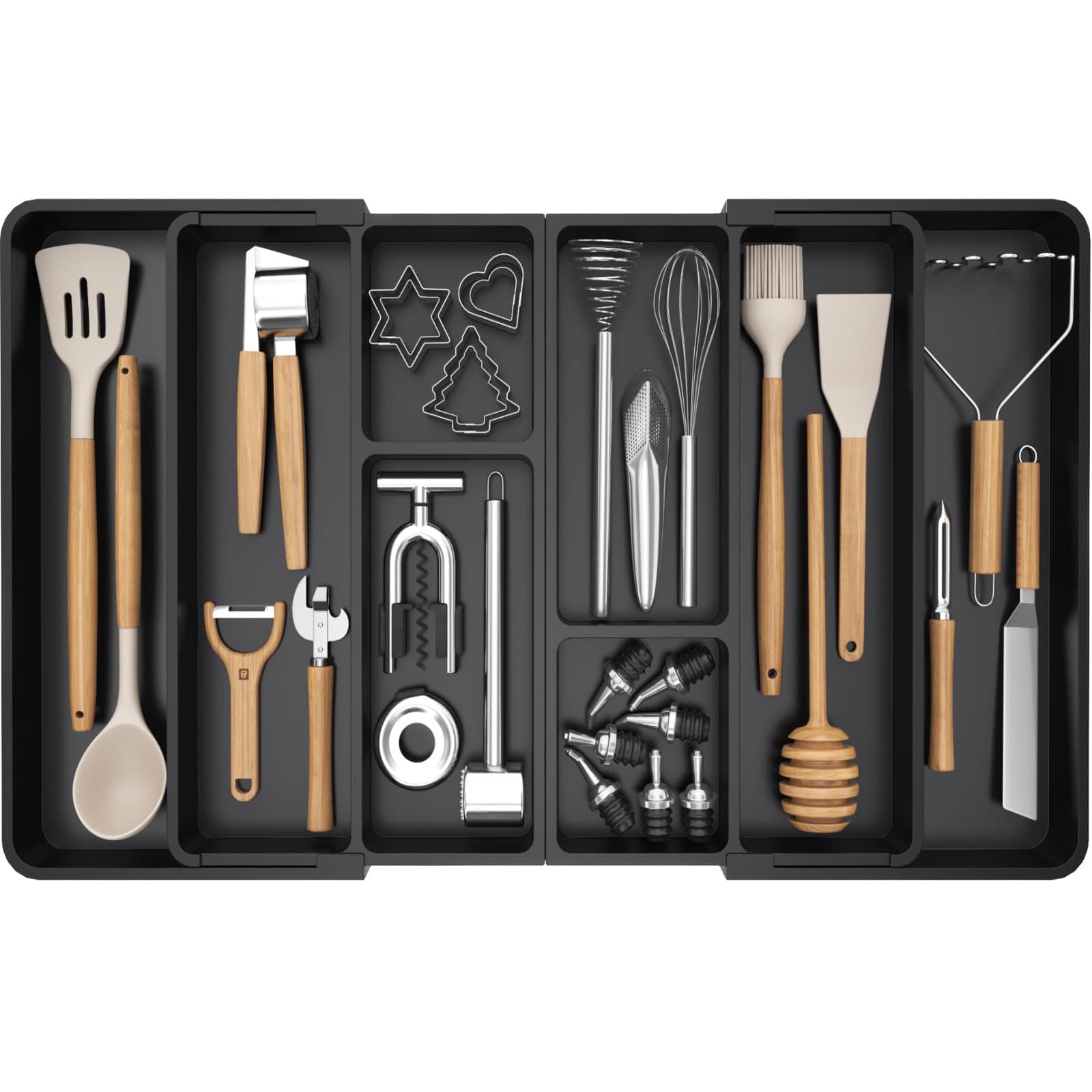 Sponsored Ad – Large Utensil Organizer for Kitchen Drawer, Expandable from 21 to 36 Inches, Adjustable Cooking Silverware Tray, Plastic Cutlery Flatware Holder, Spatula Tools Gadgets Storage Divider, Black