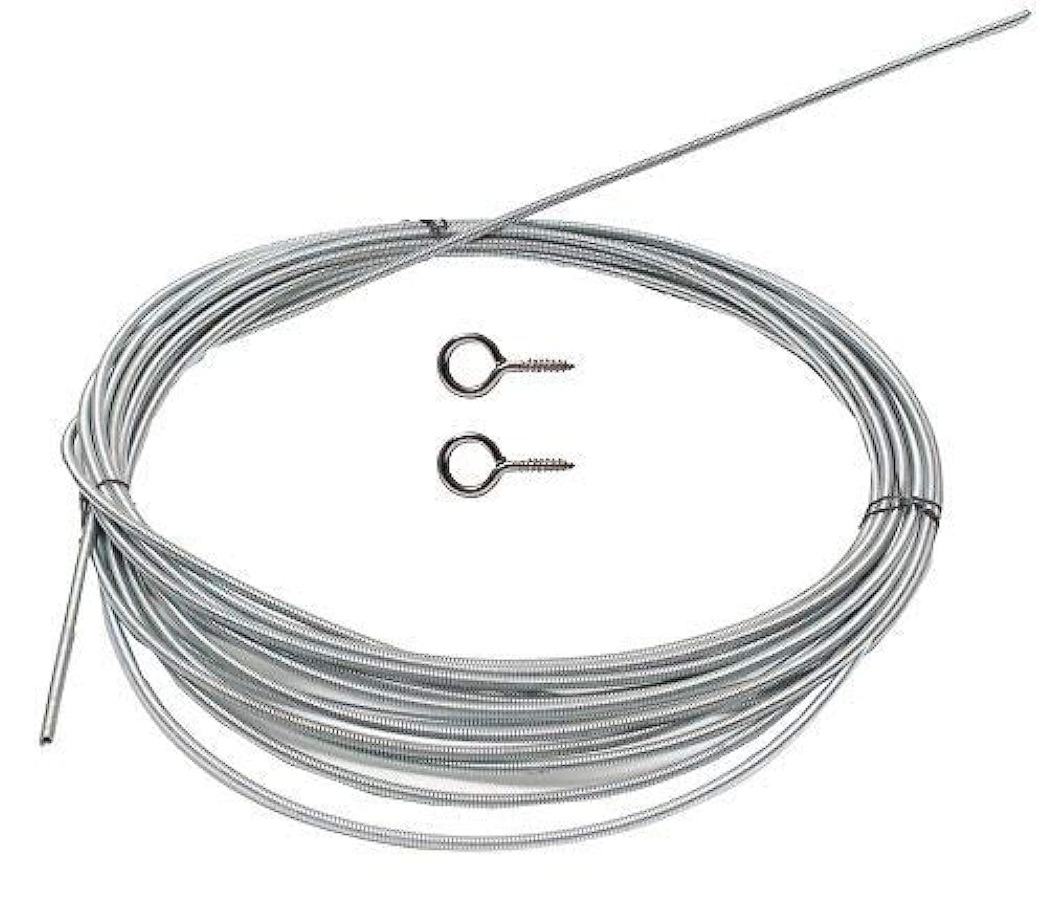 NexStar Aluminium Window Net Curtain Wire Spring Cord Kit with Hooks and Eyes (Silver, 2 m)
