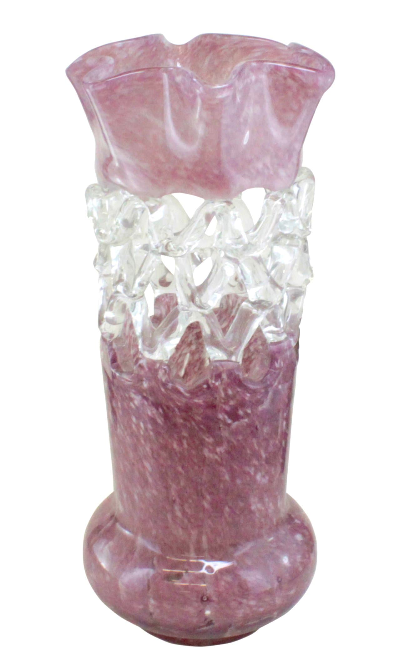 PA GLASS CO 14-Inch Glass Net Vase (Pink White G7536A)