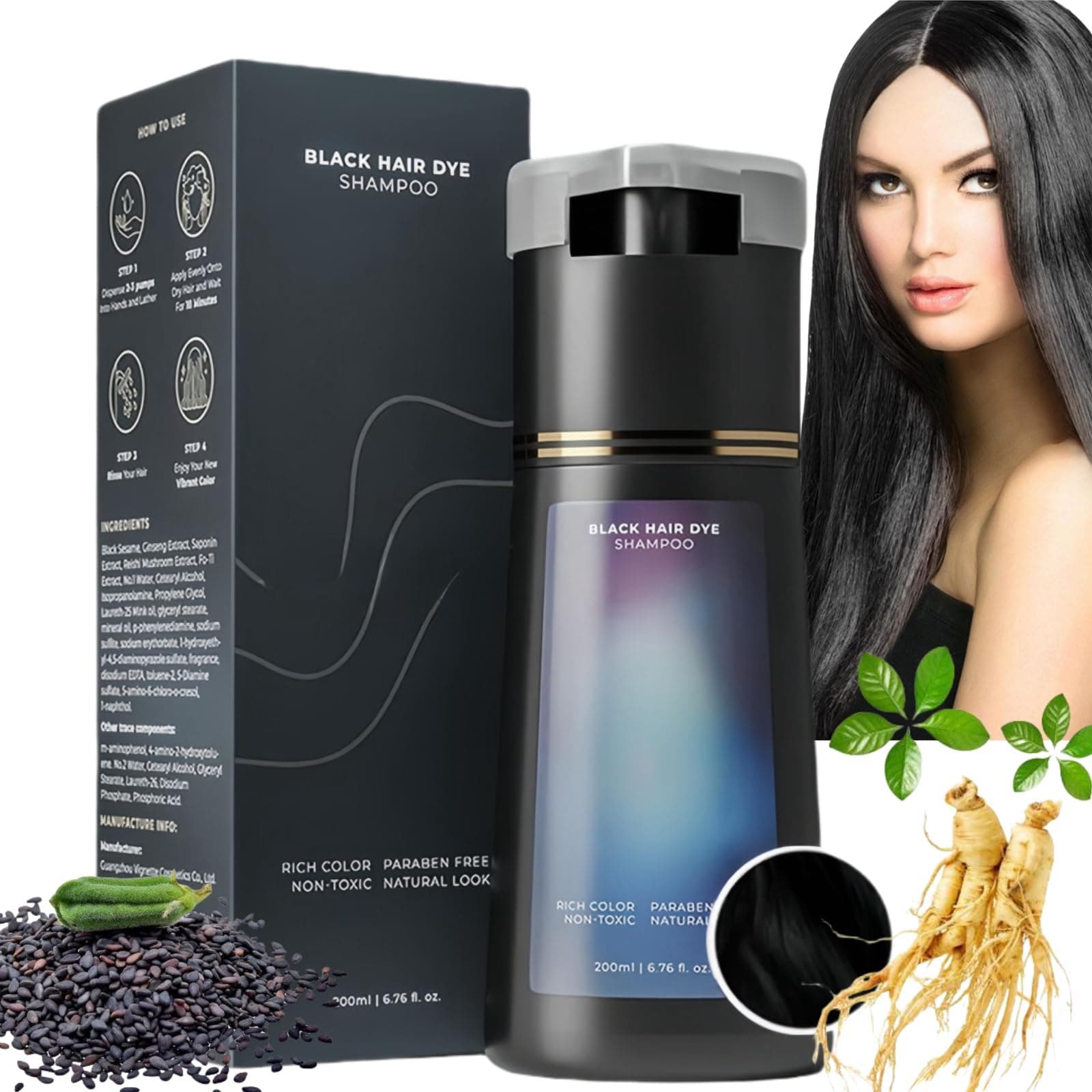 Polar Hair Care 3-in-1 Anti-Grey Dye Shampoo - Natural Plant-Based Color Treatment for Gray Hair (Black)