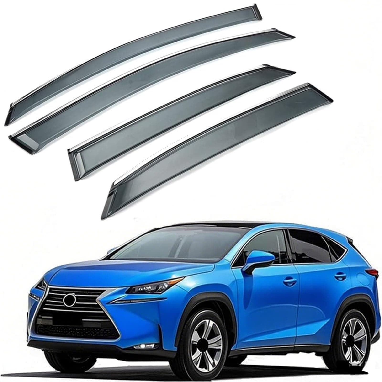 MotorFansClub 4pcs Window Visor Vent Fit for Lexus NX NX200 NX200t NX300H NX300 F Sport 2015 2016 2017 2018 2019 2020 2021,Tint Trim Outside Mount Tape On/Clip On Style Rain Guard Door Visor
