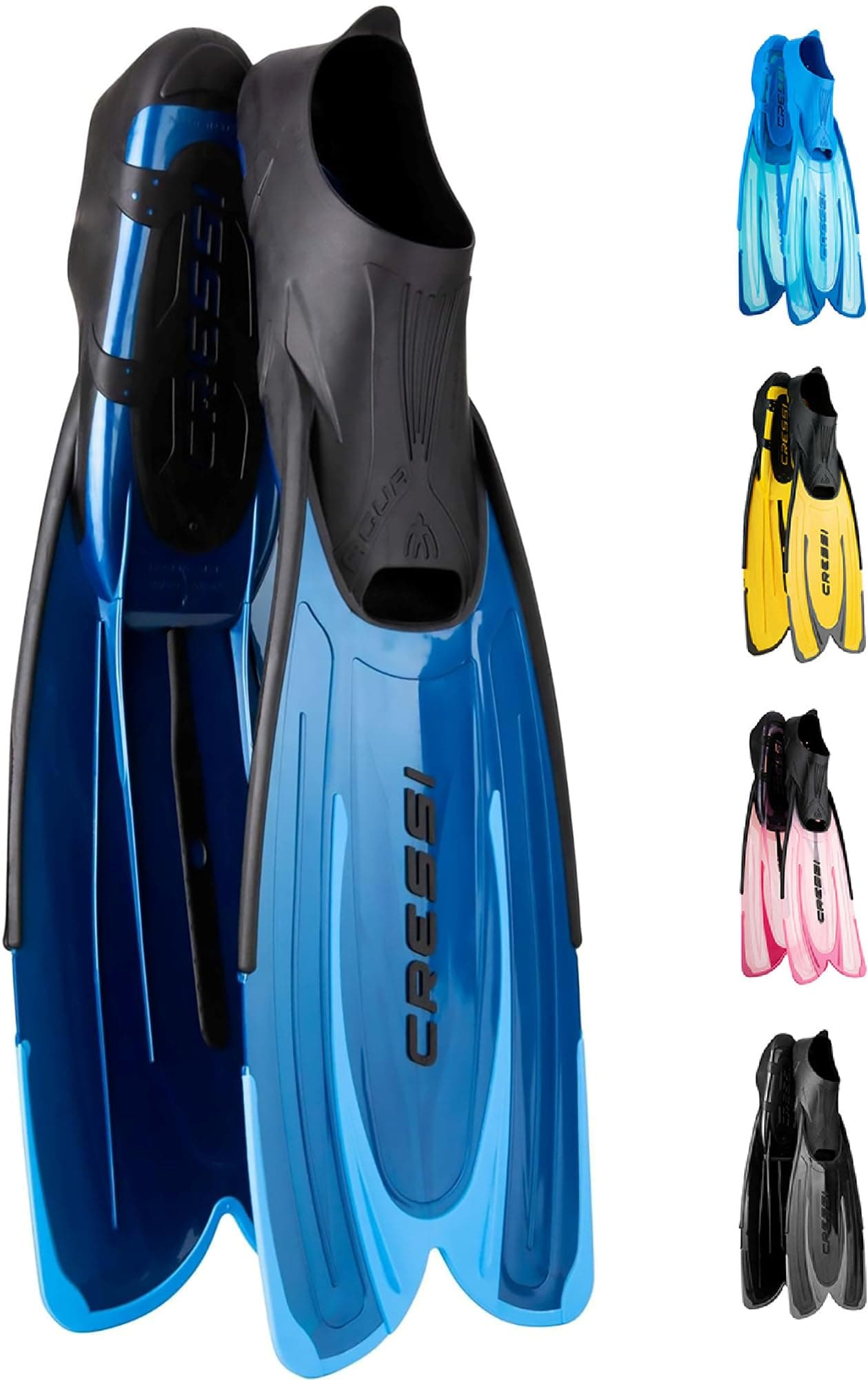 Cressi Agua Adjustable Fins - Lightweight Swim Flippers - Long Fins and Greater Propulsion - Comfort Fit and Snorkel Ready