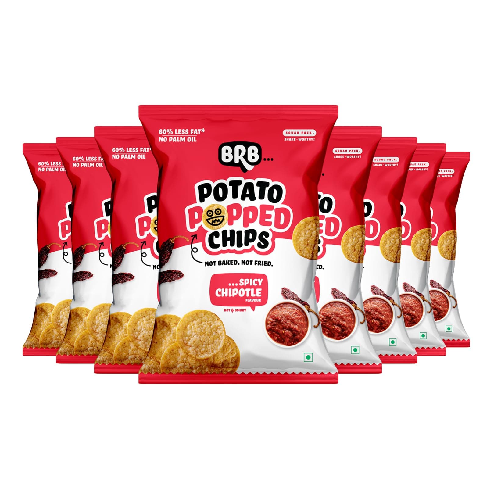 - Popped Potato Chips | Not Baked, Not Fried | Spicy Chipotle Flavour | 8 Packs X (48g/51g) (weight may vary) | 60% Less Fat | Low Calorie | Healthy Snack