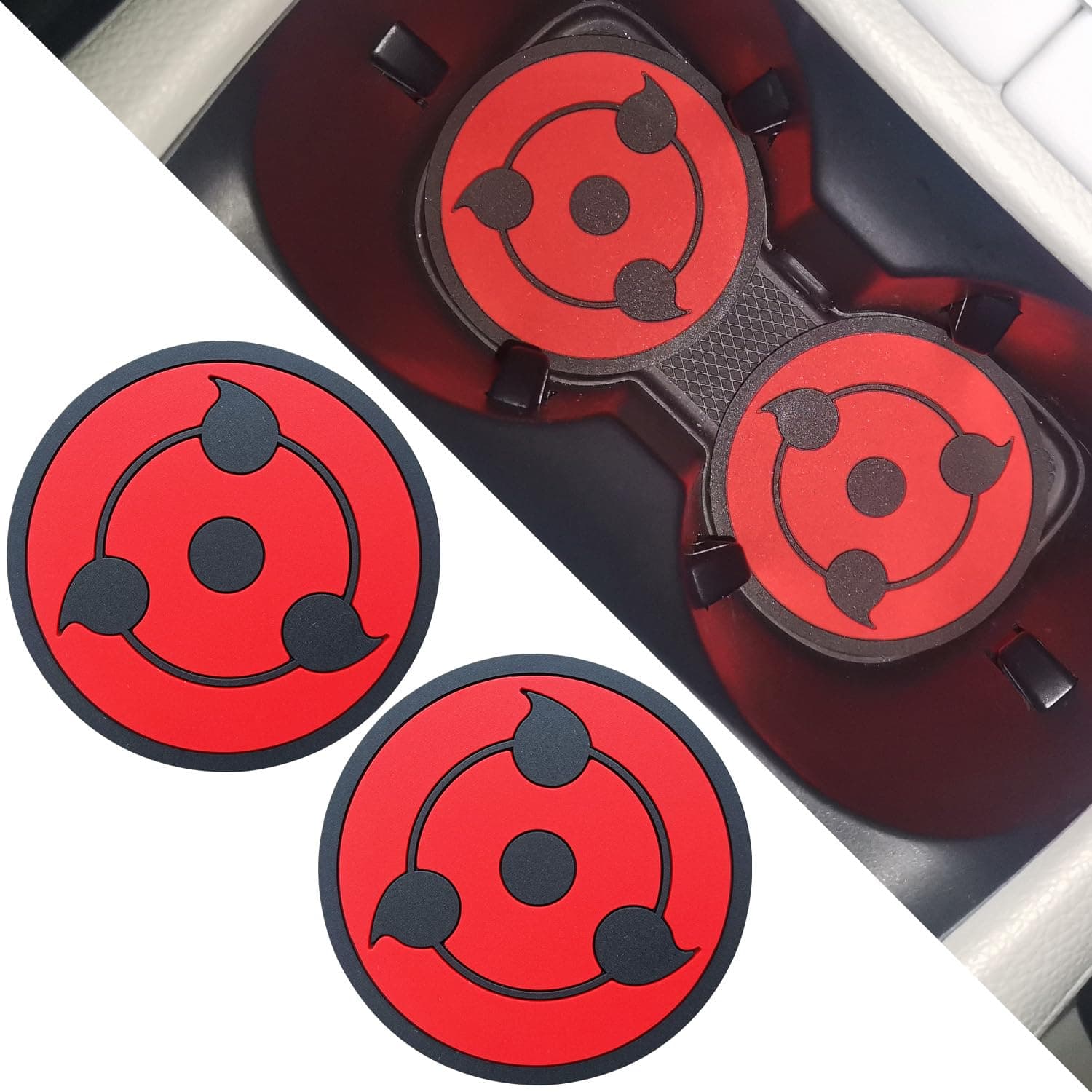 Car Coasters for Cup Holders 2.75 Inch Universal Waterproof Non-Slip Anti-Scratch Cup Holder Coasters for Car 2 Pack (Anime Black 1)