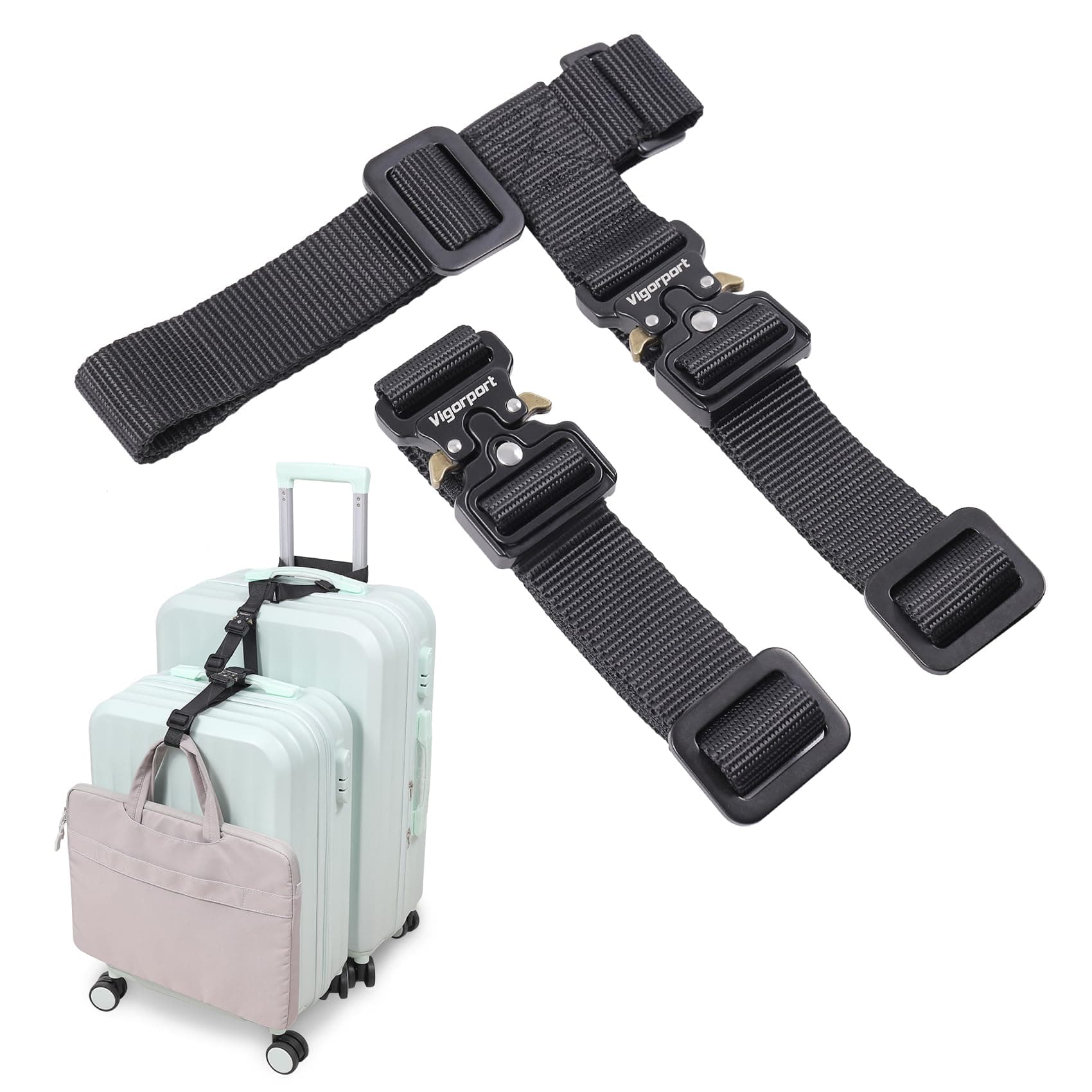Vigorport Luggage Straps, Luggage Connector Straps for Suitcases Add A Bag and Connect Your 2 Suitcases Together Adjustable Attachment Accessories Belts (1'' Width S Size)