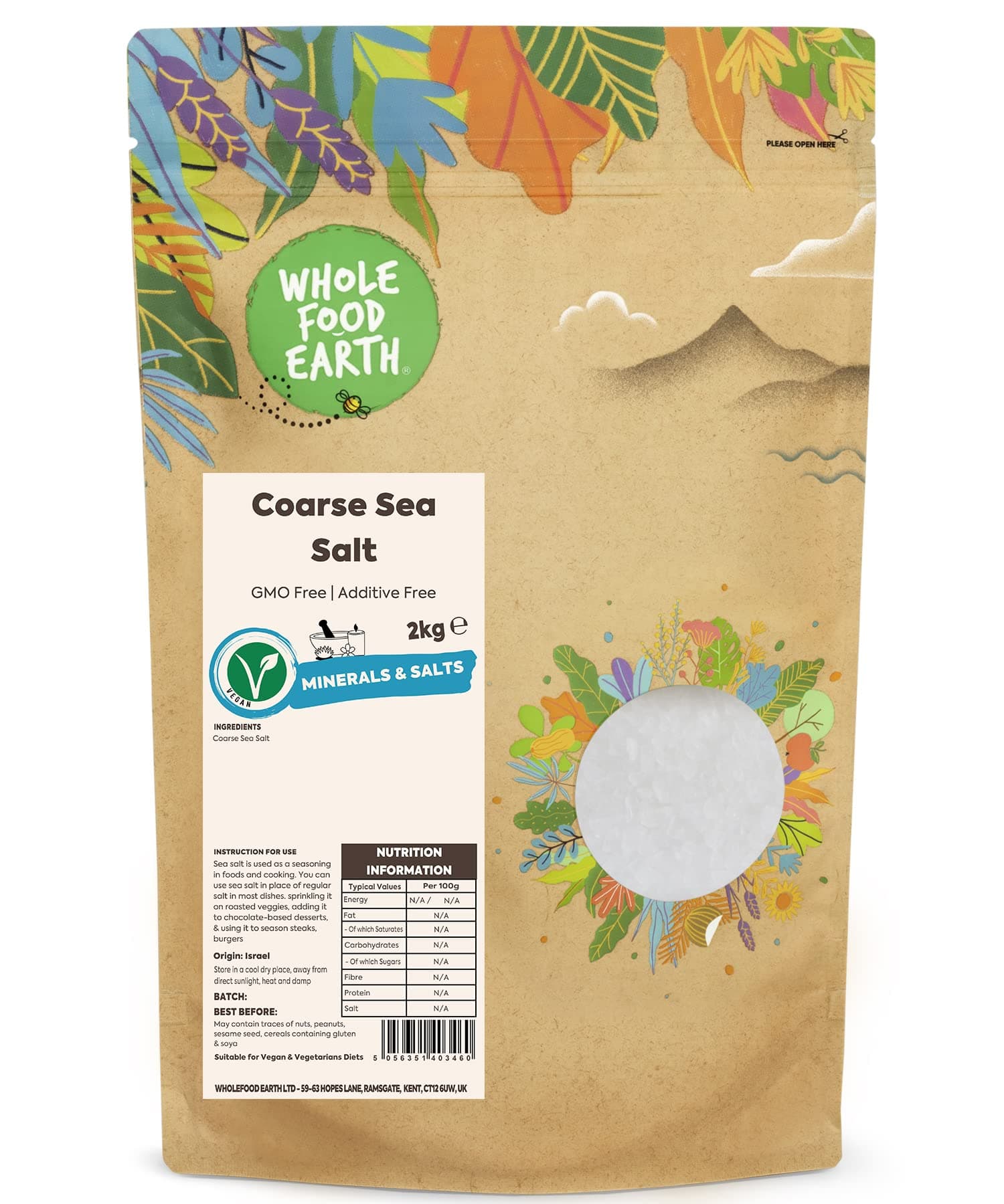 Whole Food Earth® - Coarse Sea Salt 2 kg | GMO Free | Additive Free