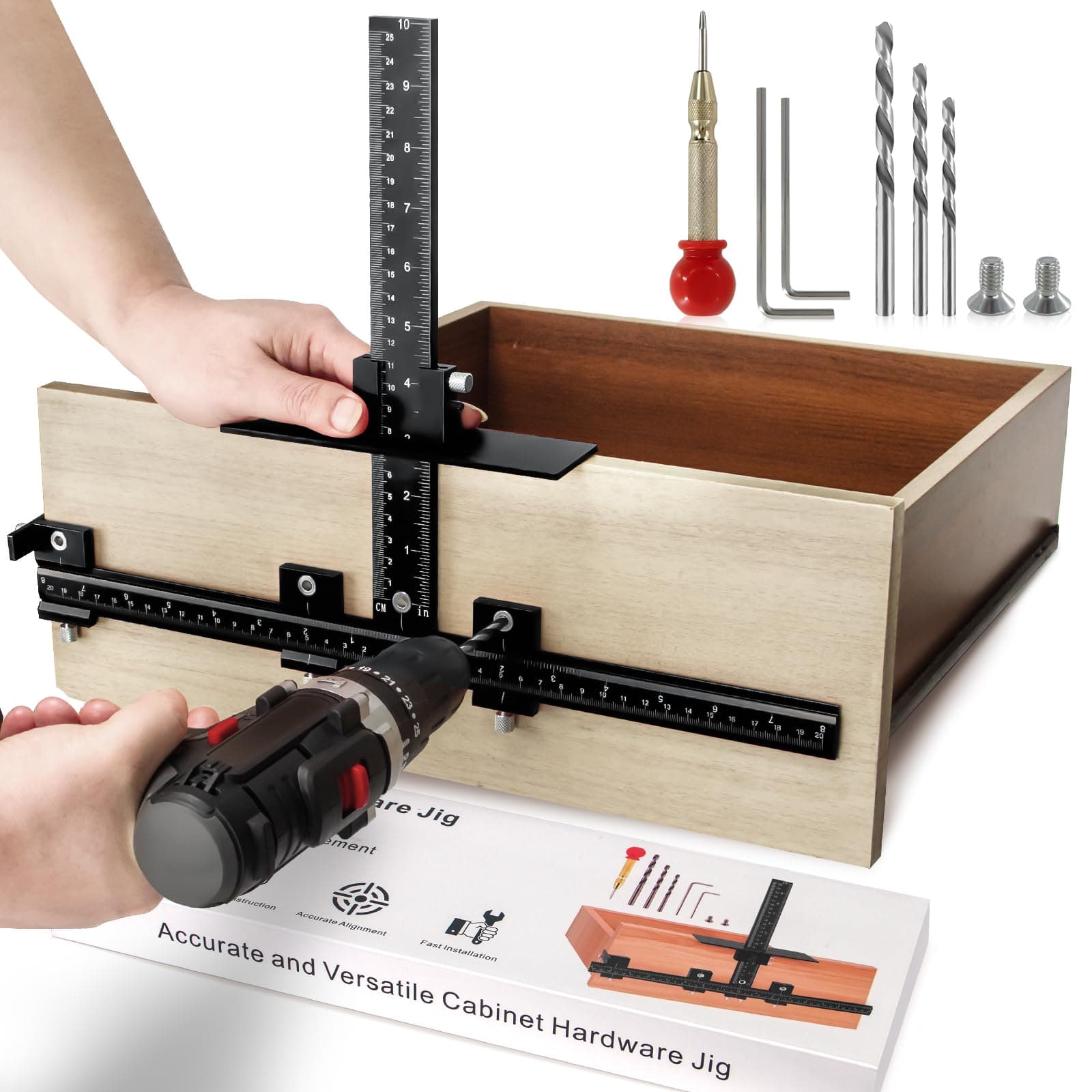 Cabinet Hardware Jig,Kitchen Cabinet Door Handle Jig,Cabinet Jig for Handles and Pulls Aluminum Alloy,Adjustable Drill Guide Kitchen Cabinet Handle Template for Drawer/Cabinet/Door Handles and Pulls