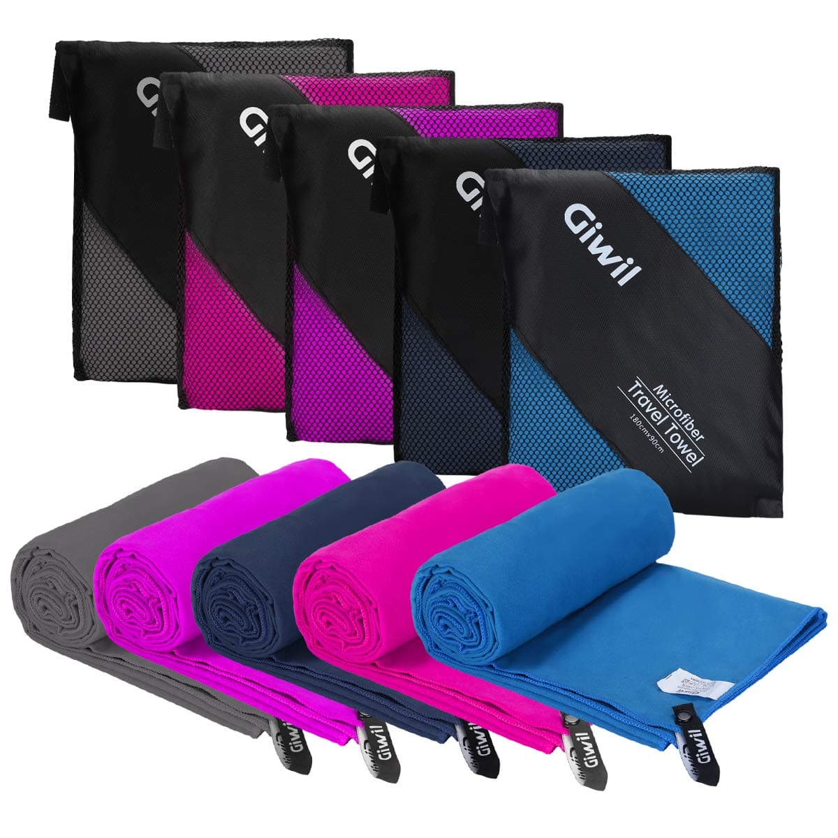 Giwil Microfibre Beach Towel with carry bag - a quick dry swimming towel Travel Sport Towel in 5 Colours, Great for travel, gym, camping, swim, yoga & pilates