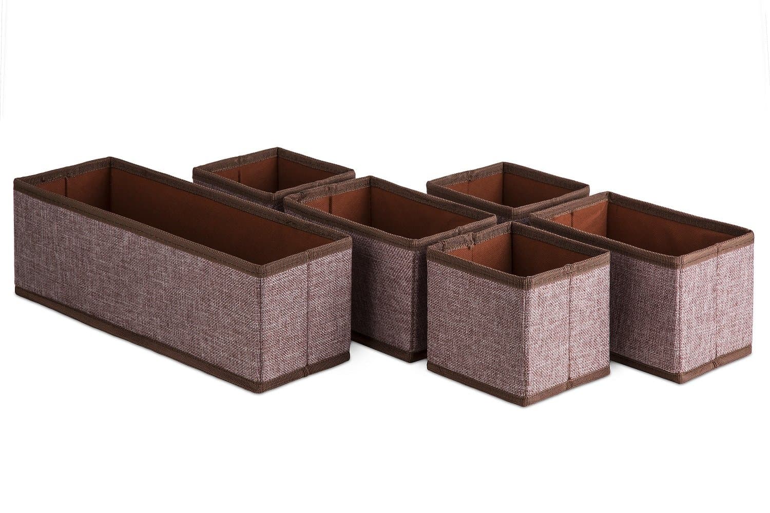 Royexe Set of 6 fabric drawer/dresser organizer baskets, foldable storage cubes, closet collapsible organizing bins/boxes, perfect for Bras, socks, panties, scarves, bikinis, etc. (Cinnamon Maroon)