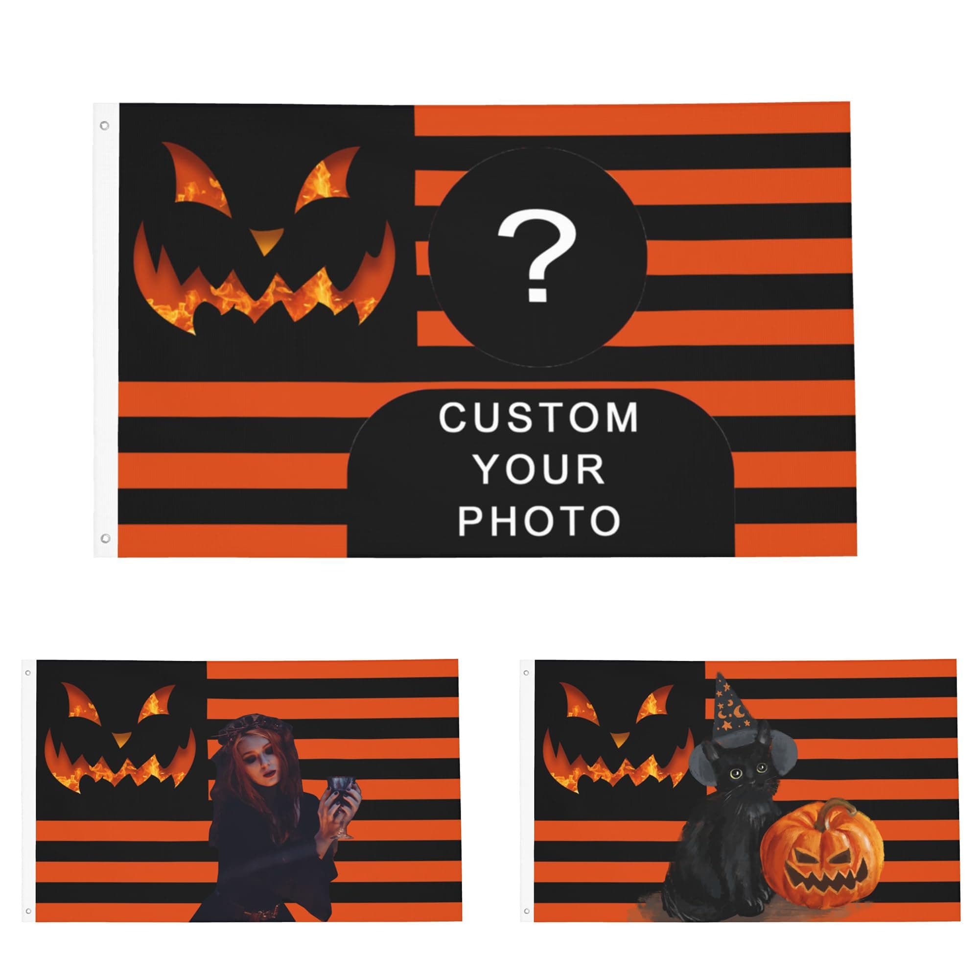 OHORTEB Custom Photo Flag Design Your Own Picture Text Logo Personalized Flag Customizable Image Gifts for Indoor Outdoor Decoration (Orange (Halloween), 5X8 FT)