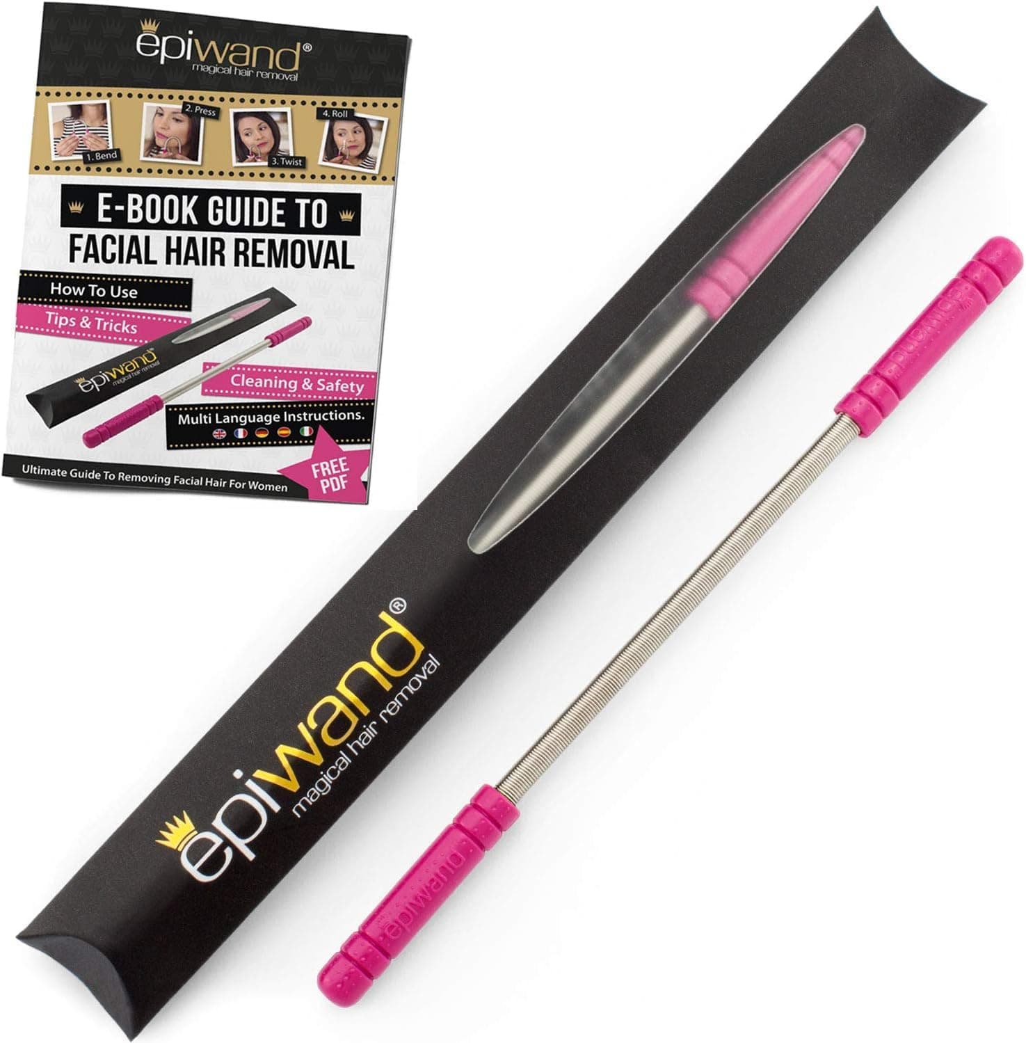 Epiwand Facial Hair Remover Threading Tool For Women - Easily Remove Facial Hair From Your Upper Lip, Chin, Cheeks and Neck with this Professional Spring Facial Hair Epilator. Includes Box and Instructions.