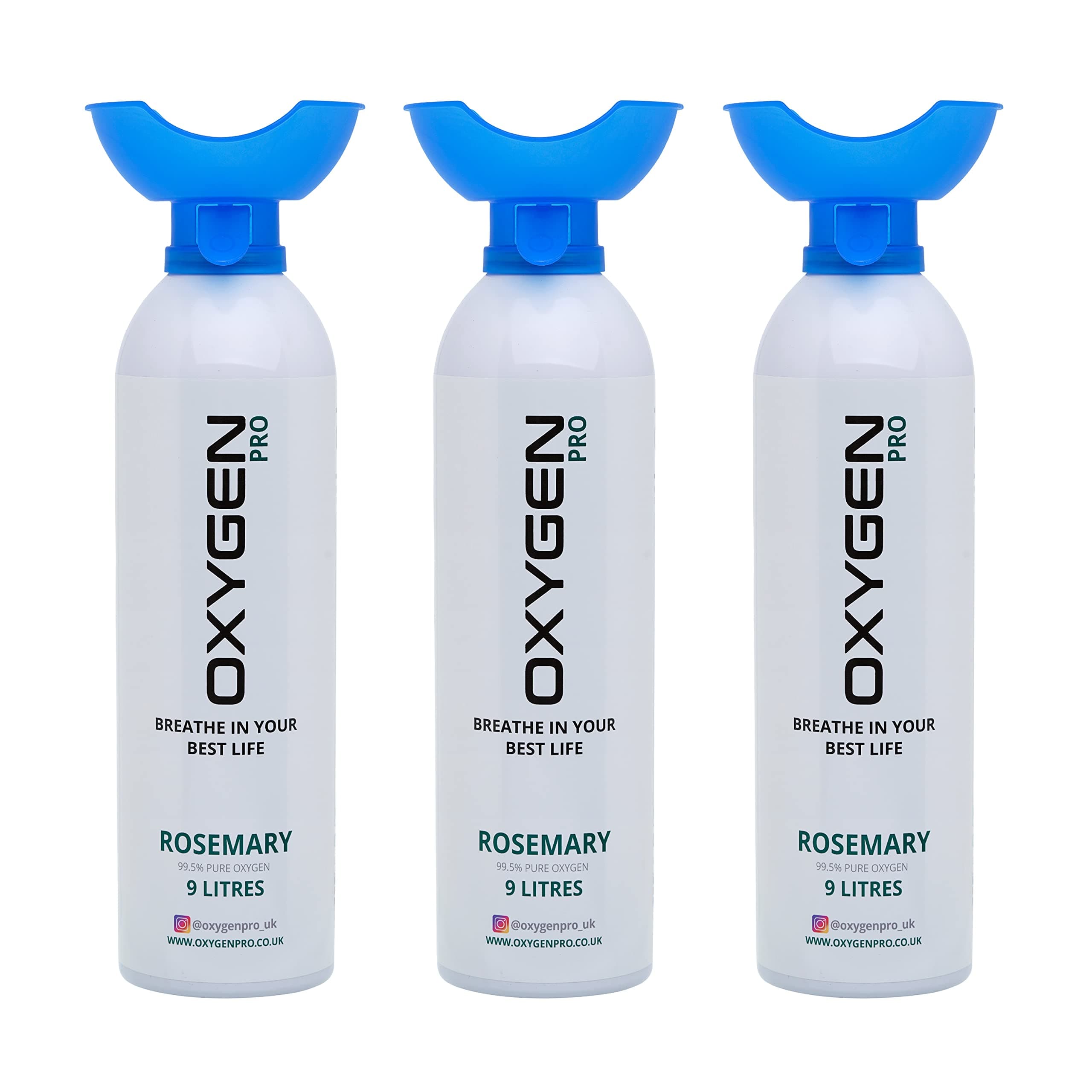 Canister Inhaler Cup - 3 x 9 litres of 99.5% Pure Oxygen Cylinder with Prime Grade Rosemary Essential Oils - Improves Concentration for Study - Aids Stress, Anxiety and Relaxation