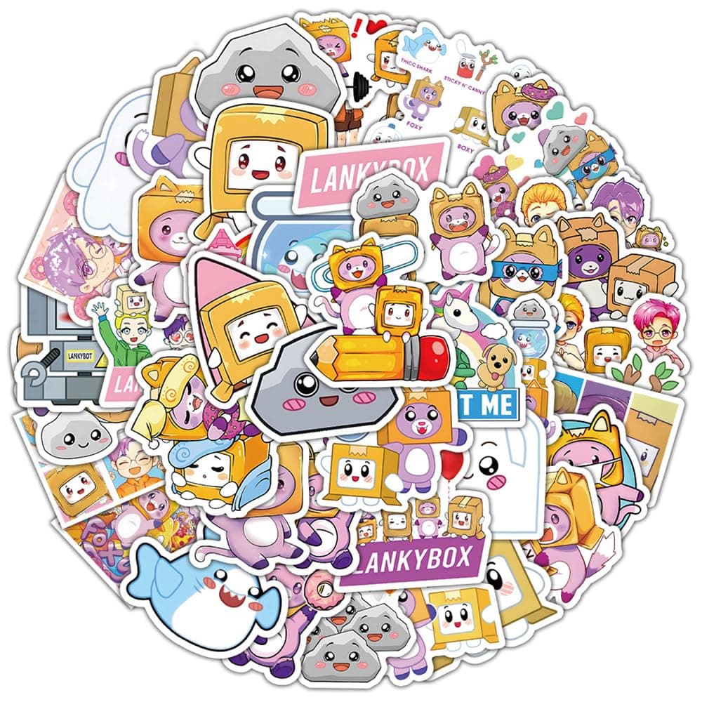 Lankybox Stickers, 120PCS Lankybox Cute Catoon Waterproof Vinyl Anime Stickers for Water Bottle Cartoon Stickers Laptop Car Scrapbook Phone Skateboard Computer for Skateboard