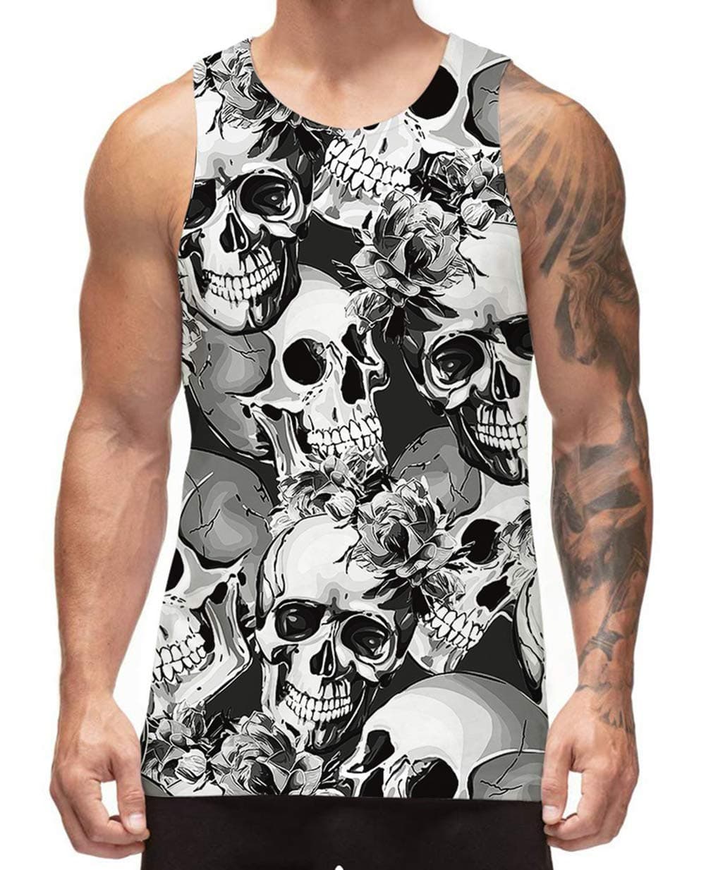 Freshhoodies Mens Tank Tops Graphic Skull Print Sleeveless Tee Shirts Fashionable Casual Tank Shirts for Youth Teenage Boys (B-Skull, X-Large)