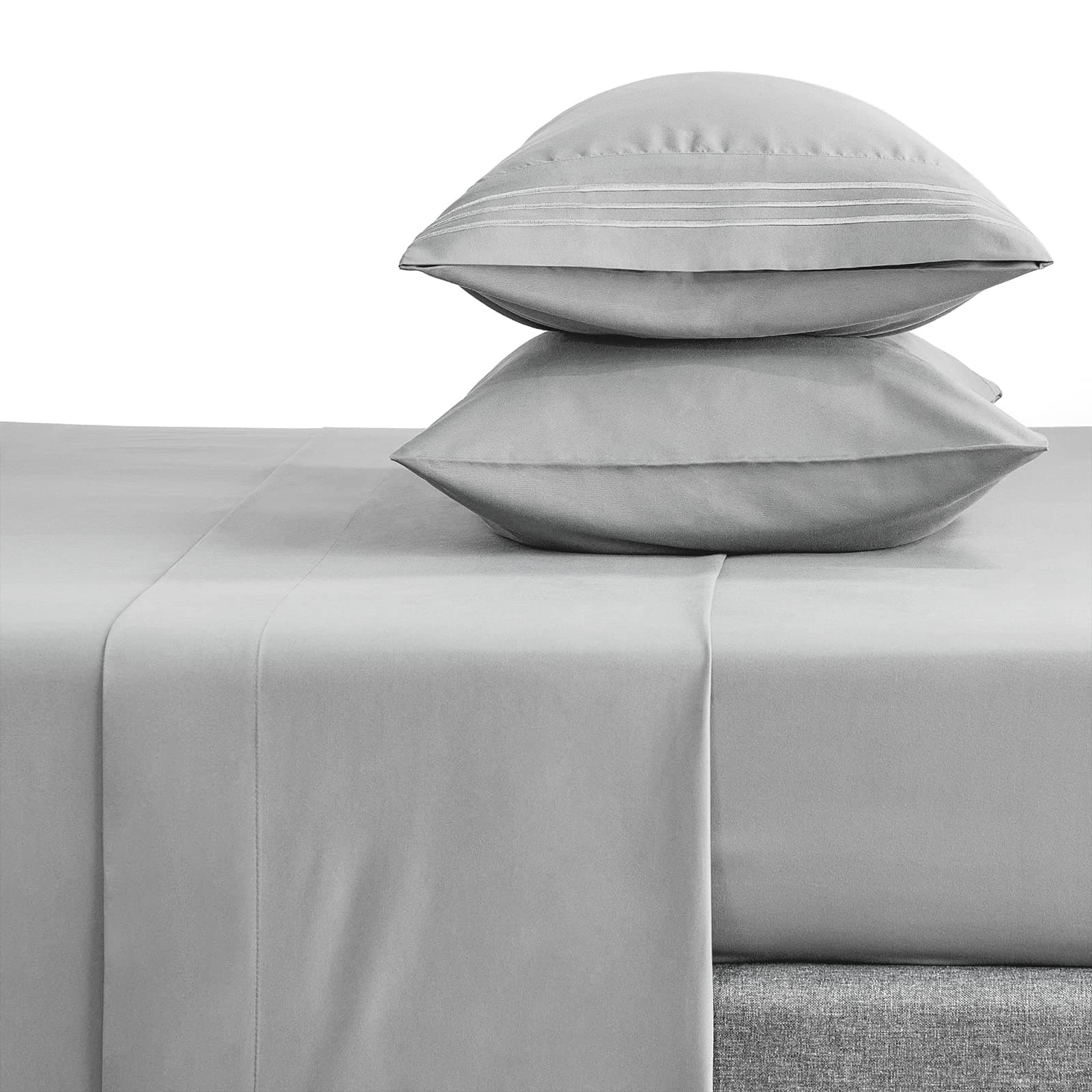 CozyLuxHotel Luxury Twin Extra Long (XL) Bed Sheets Set - 1800 Series 3-Piece Embroidered Microfiber Twin XL Sheets, Double Brushed, 16" Deep Pocket, Soft and Wrinkle-Resistant, Light Grey