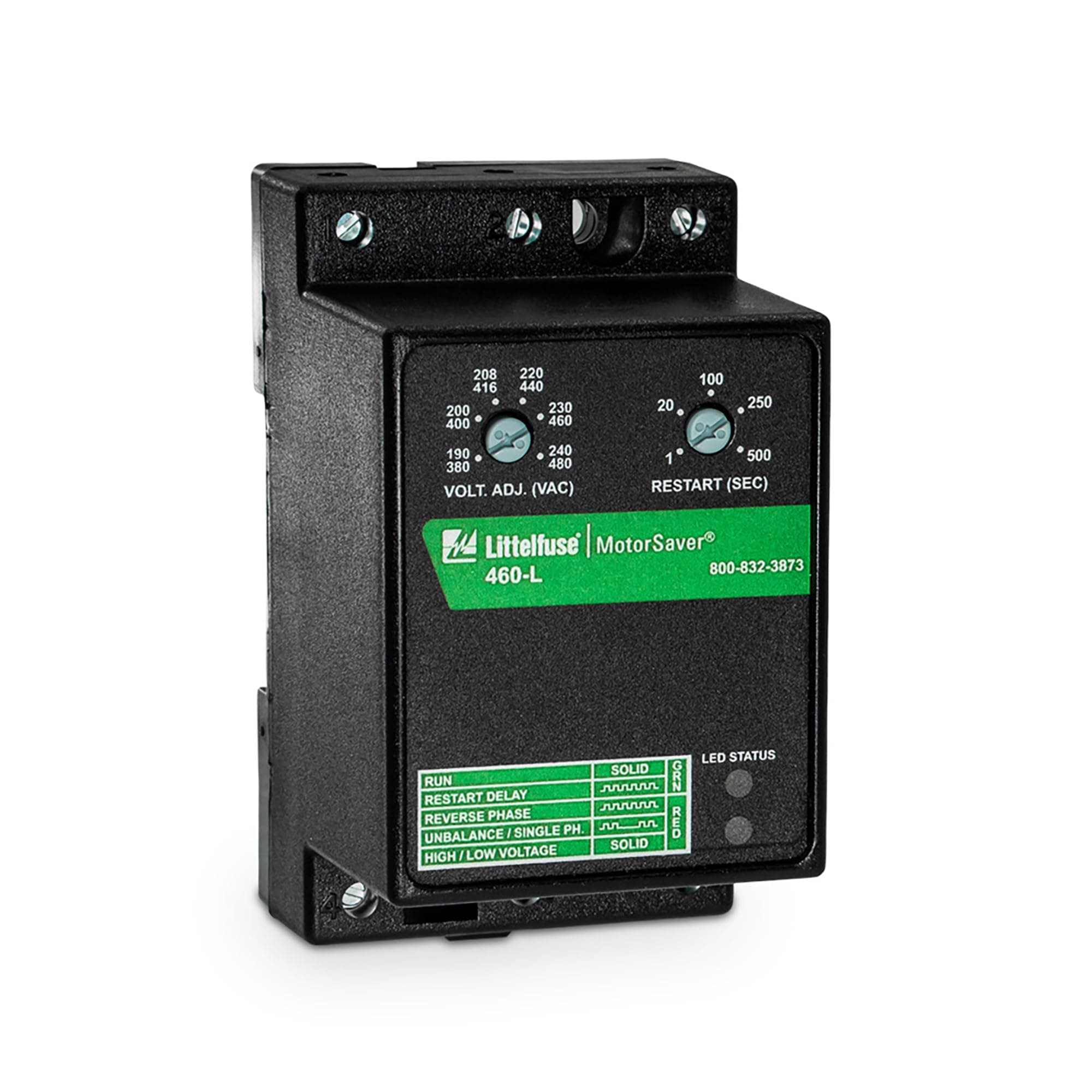 MotorSaver 3-Phase Voltage Monitor, Model 460-L, 190-480V, Fixed Unbalance and Trip Delay, DIN Rail Mount