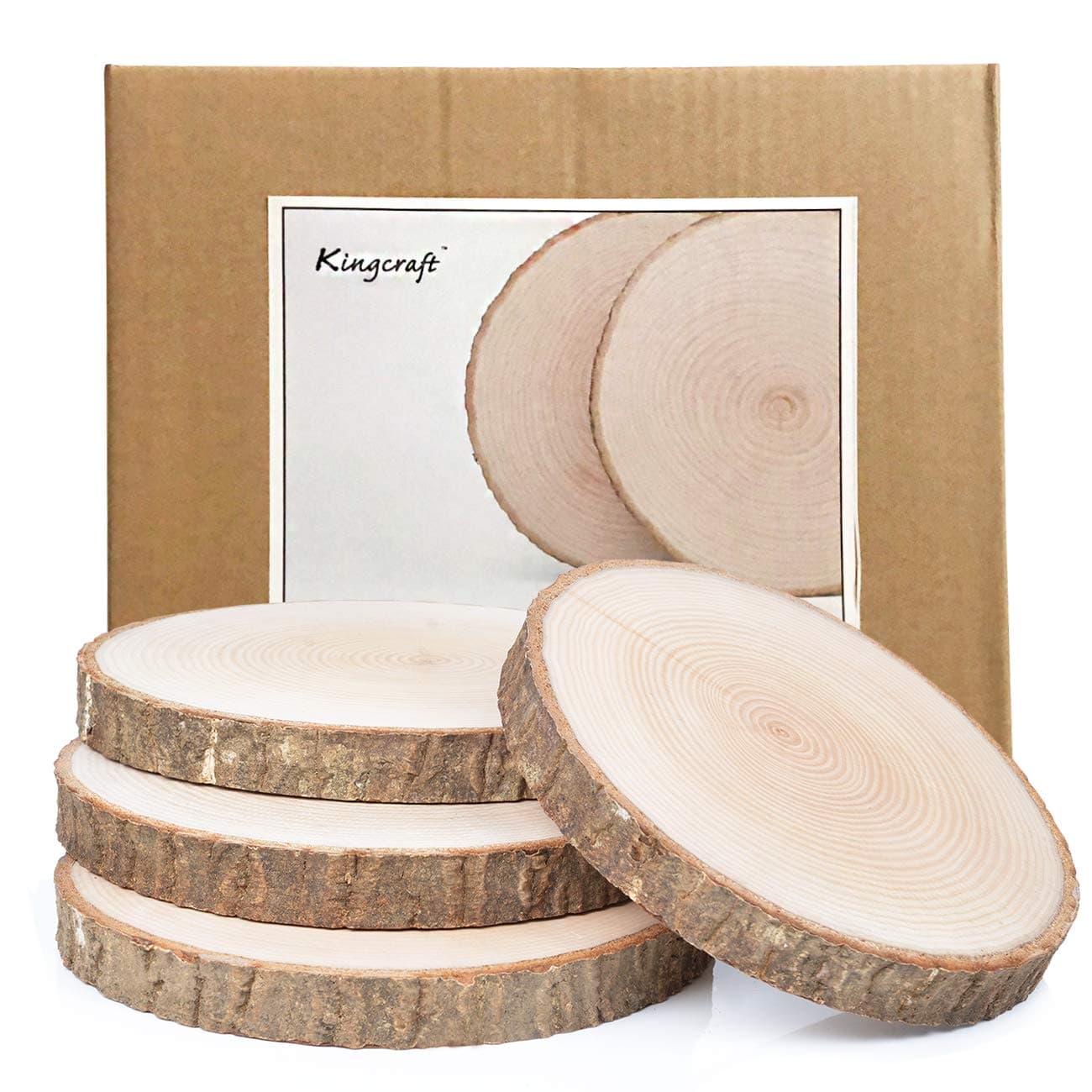 4 Pack Large Natural Wood Slices Round Rustic Slabs Unfinished Wood Sanded 8"-10" for Wedding Centerpiece Table Birthday Party Baby Shower Decoration Craft