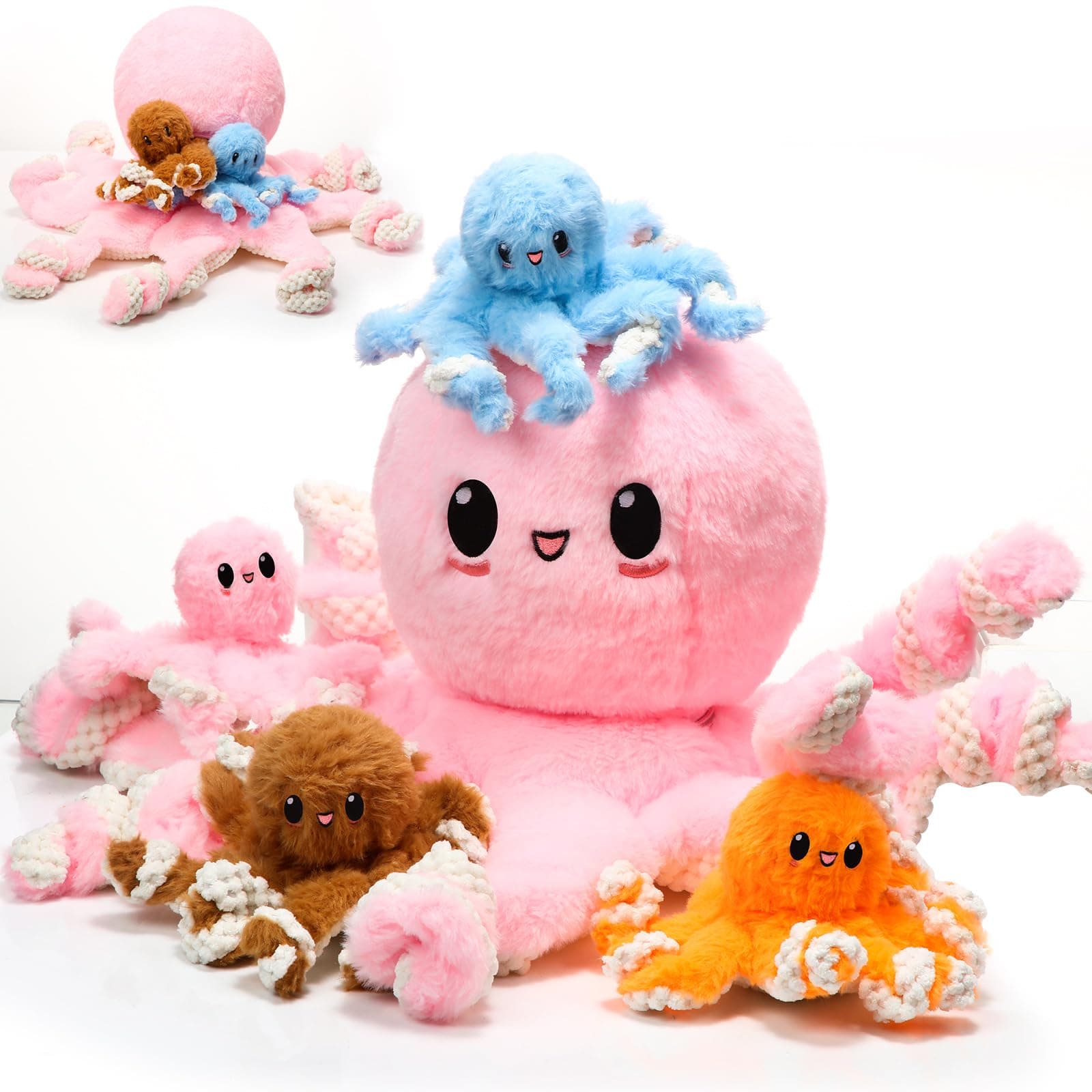 Aoriher 5 Pcs Stuffed Octopus Toys Set 24 Inch Large Mommy Octopus Stuffed Animal with 4 Plush Babies in Belly for Birthday Under The Sea Ocean Christmas Party Gift