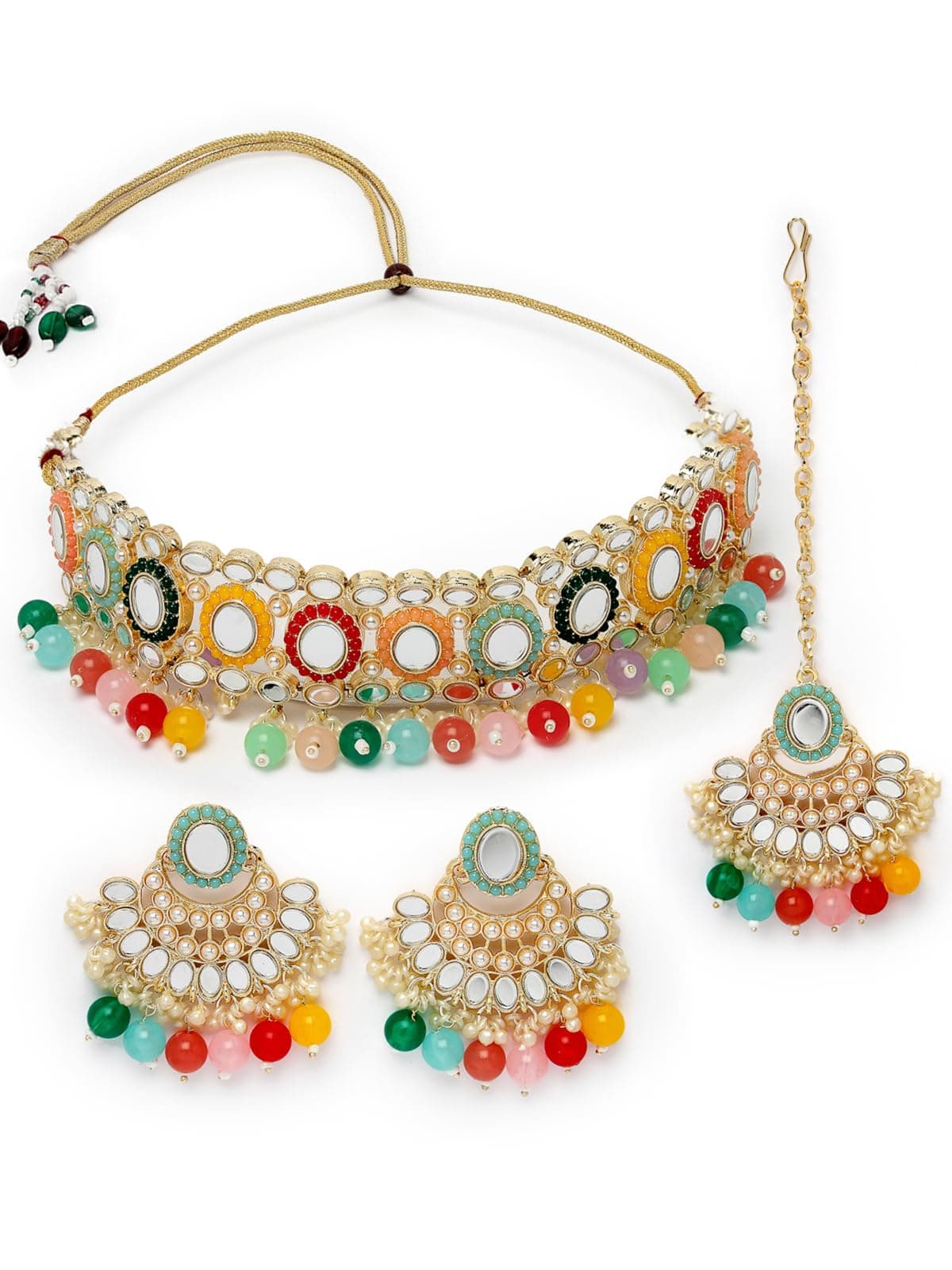 Classy Choker Necklace Earring Jewellery Set with Maangtikka Jewellery Set for Women