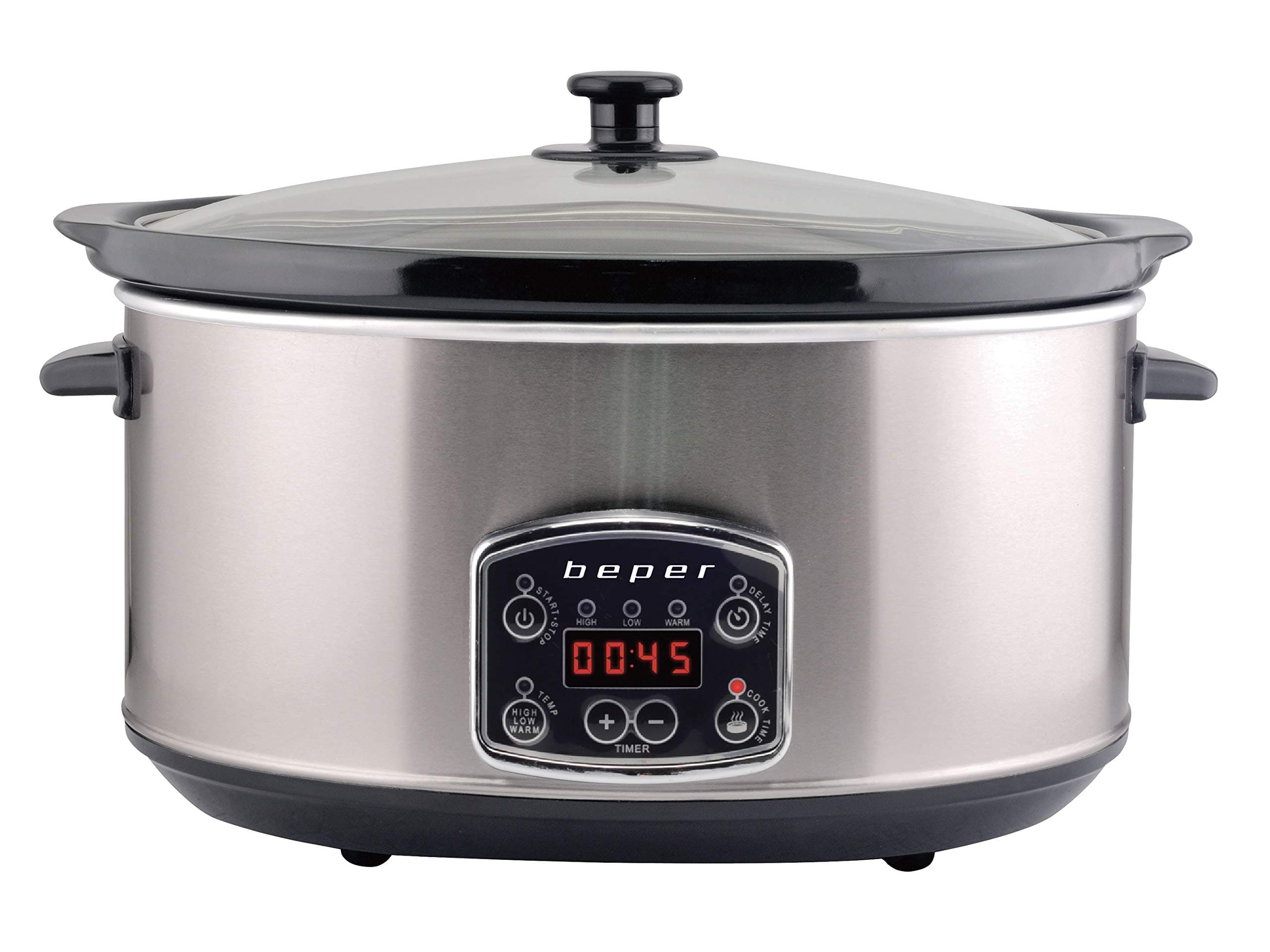 BeperBC.510 Slow Cooker, 280 W, 4.5 Liter, Ceramic Glass, Black and Steel