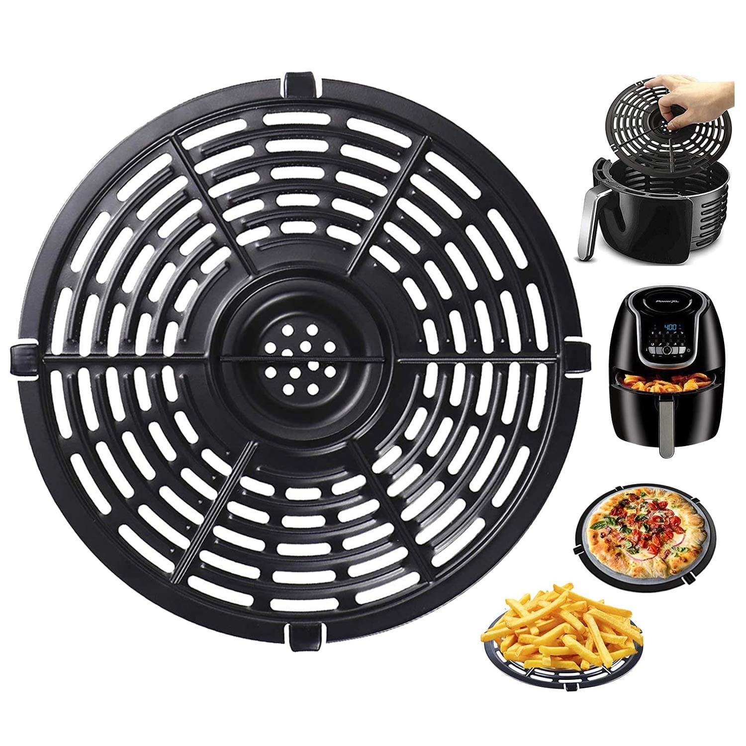 Air Fryer Replacement Grill Pan for Power Dash Chefman, MOST 5QT Air Fryers Crisper Plate,Air fryer Grill Plate,Non-Stick Fry Coating Pan,Dishwasher Safe (8.46in/ 21.5cm/ Most 5QT）