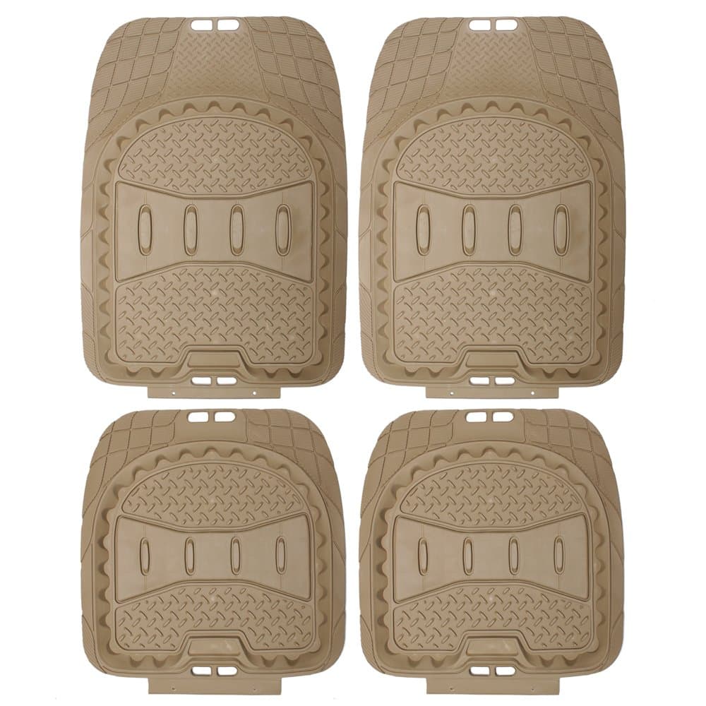 OxGord 4pc Full Set Deep Dish Rubber Floor Mats, Universal Fit Mat for Car, SUV, Van Trucks - Front Rear, Driver Passenger Seat - Beige