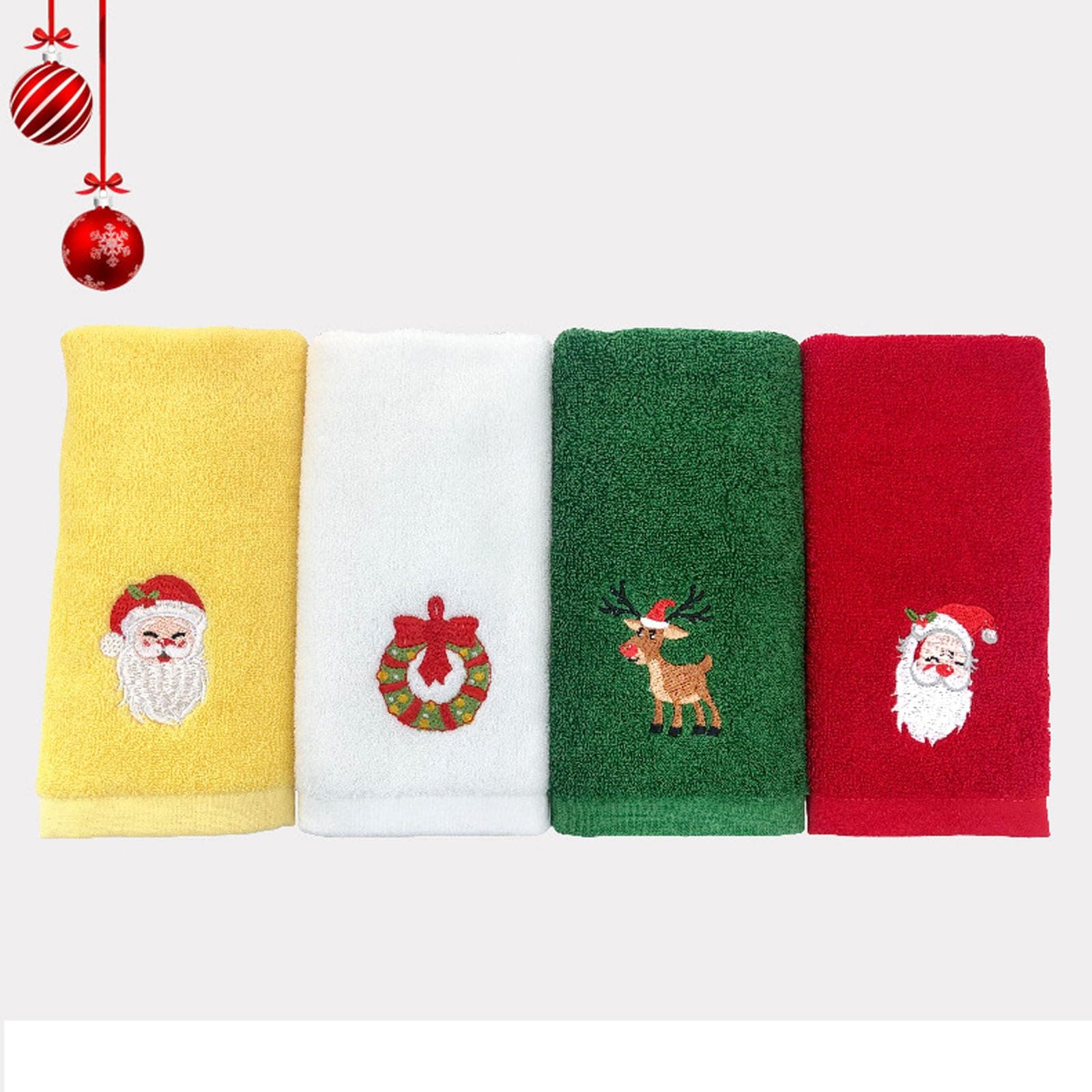 4 Pieces Christmas Decorative Hand Towels Embroidered Santa Reindeer Snowman Christmas Tree Dish Towels Fabric Bathroom Towels for Home Kitchen Bathroom Cleaning(Classic Style)
