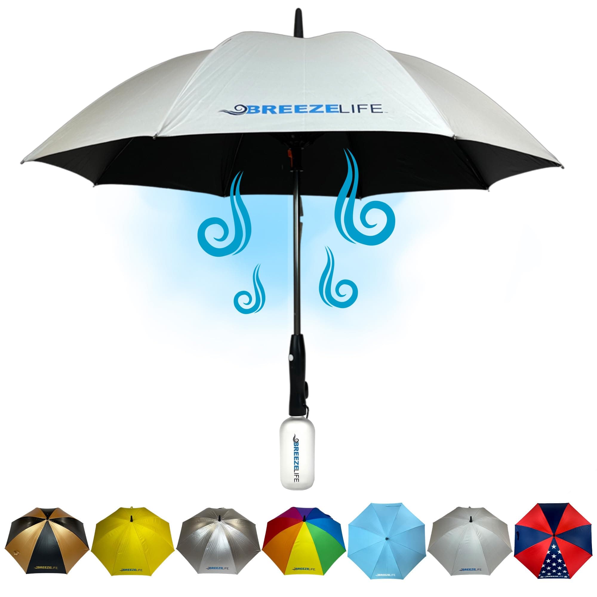 Original Mister Breeze, Sun Umbrella with Fan and Mister, Umbrella Mister with Built-in Fan for Festivals, Beach and More, Blocks Harmful Sun Rays, Mist bottle included