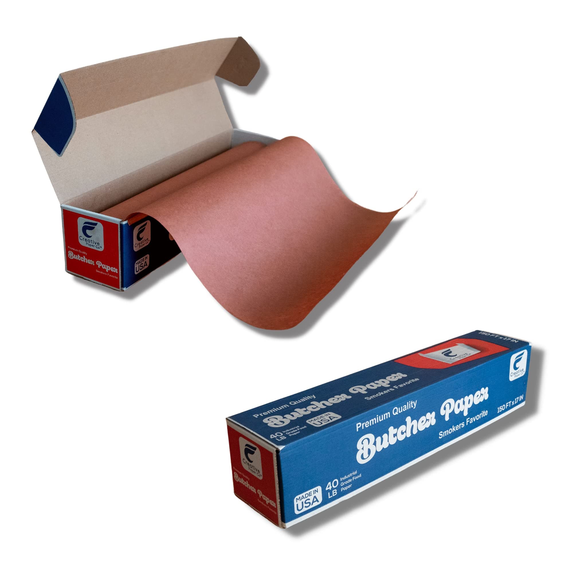 Made in USA- Pink Butcher Kraft Paper with Dispenser Box 17" x 1800" (150ft), Ideal for BBQ Smoking Wrapping of Meat and Brisket, All Natural Unwaxed, Unbleached, Uncoated