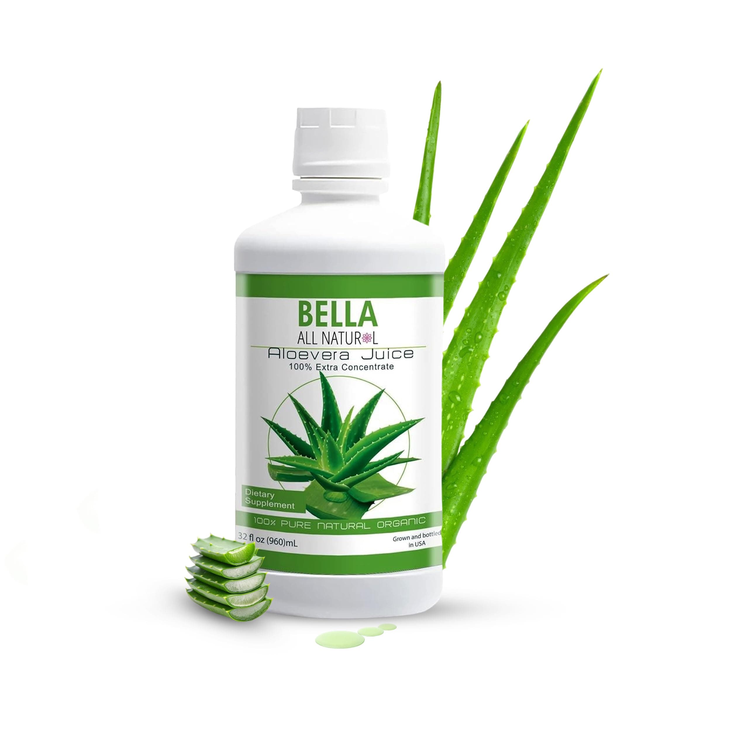 Bella all Natural Aloe Vera Juice 32 Fl Oz - Organic Aloe Vera Juice for Hair Growth, Skin, & Stomach Health - Pure Aloe vera drink for Reducing Digestive Support, & Glowing Skin.