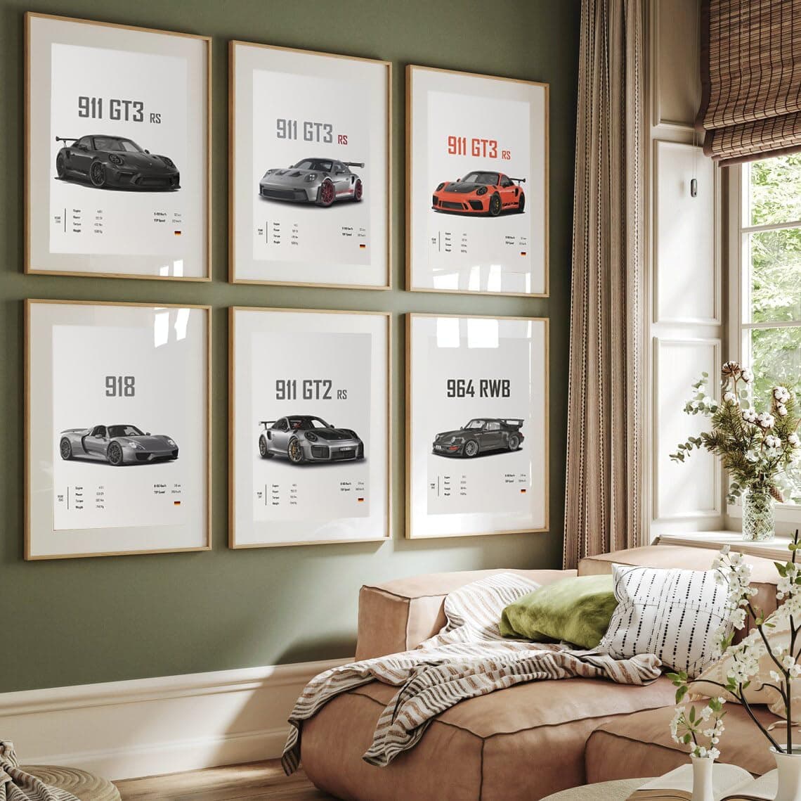 911 GT3RS Racing Car Wall Art - Vintage Car Posters Set Of 6, 8x12inch Coated Paper Cardstock Prints (Unframed)
