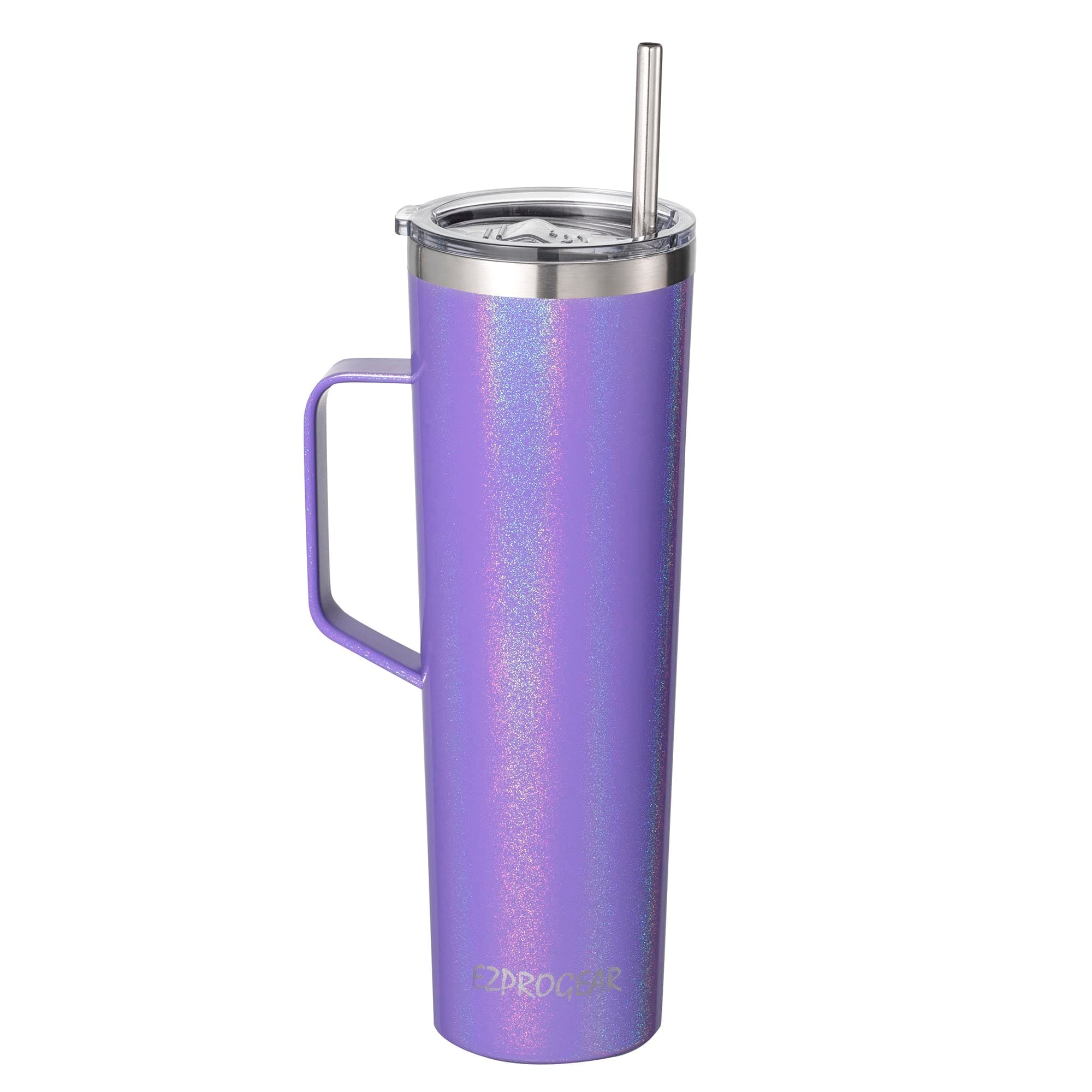 34 oz Stainless Steel Coffee Mug with Handle Double Wall Insulated Cup for Travel, Camping (Glitter Violet)