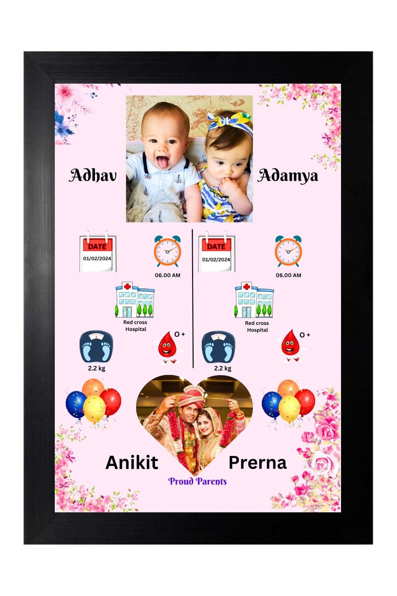 Twins child birthday Photo Frame 18x12 Inch,New born Baby photo, Twins photos, anniversary gift, birthday gift.