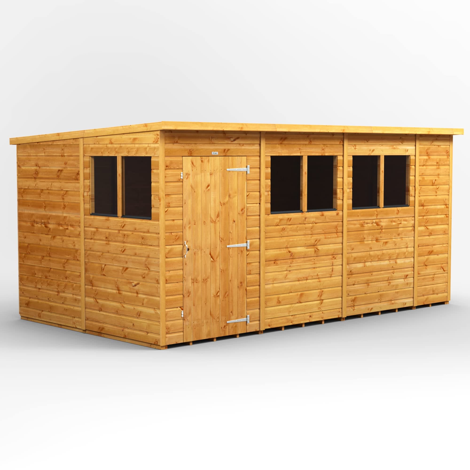 Powersheds High Grade Premium Pent Garden Wooden Shed with Security Features, PVC Window sills, Door & Window Flexibility, made from 12mm Extra Thick Timber & Toughened Glass
