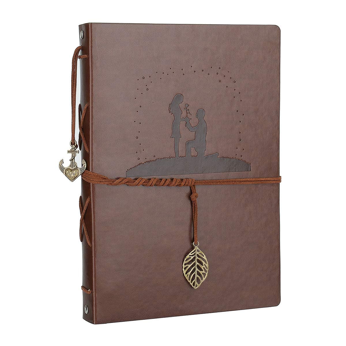 AIORScrapbook Album 11 x 8.3 Inches 60 Black Pages Leather Scrapbook Photo Album Vintage Photo Scrapbook DIY Memory Book for Wedding Anniversary Birthday Valentines Gifts