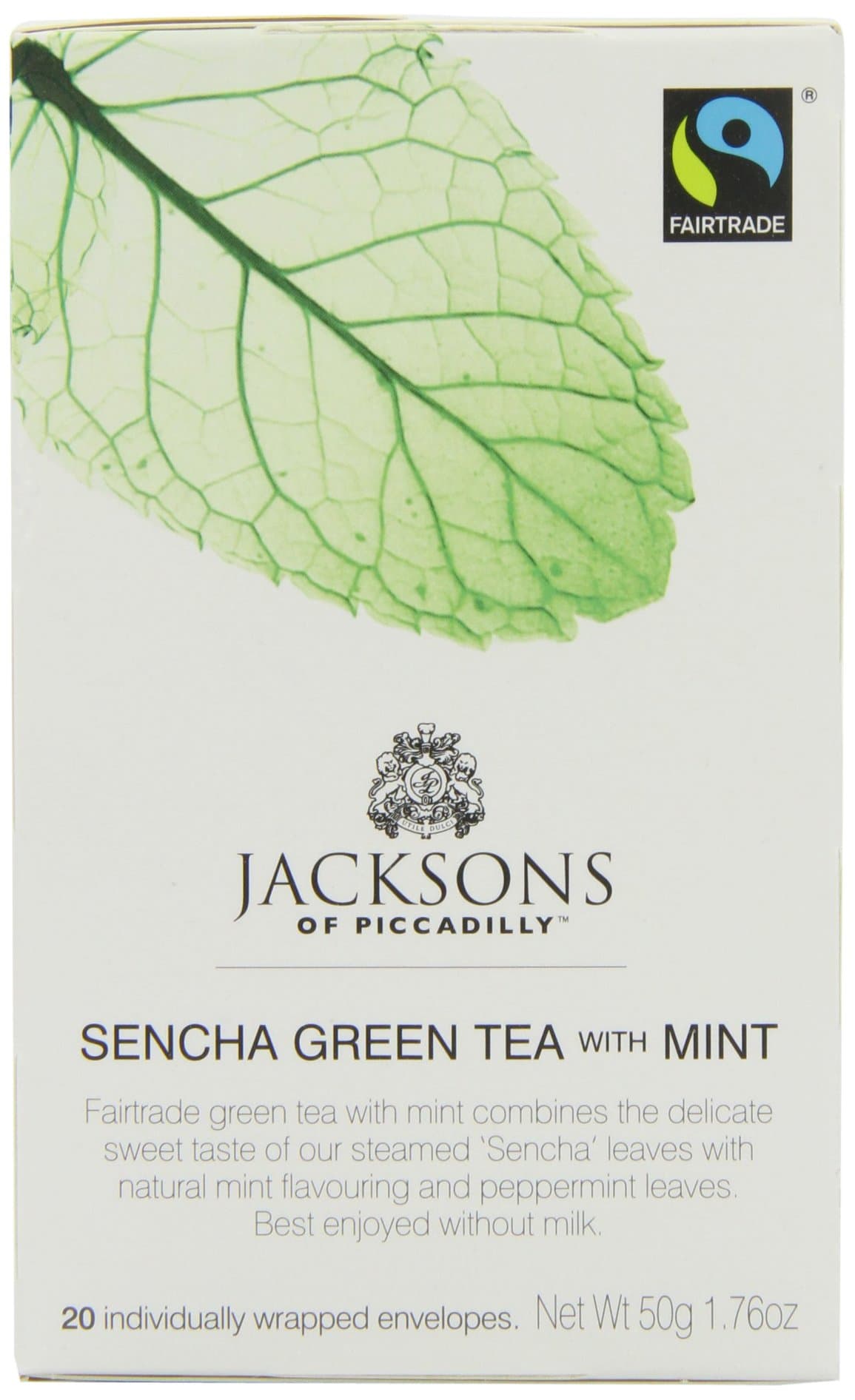Jacksons of Piccadilly Fairtrade Sencha Green with Mint 20 Teabags (Pack of 8, Total 160 Teabags)