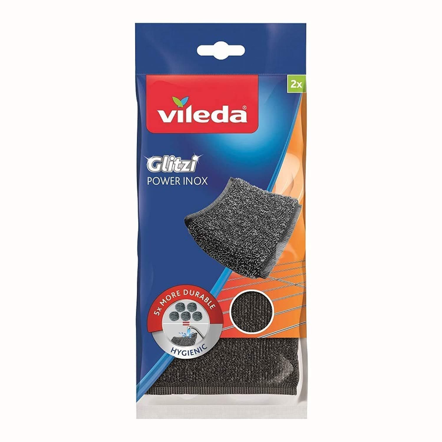 Vileda Glitzi Power Inox Steel Sponge for Stubborn Dirt, 2Pieces