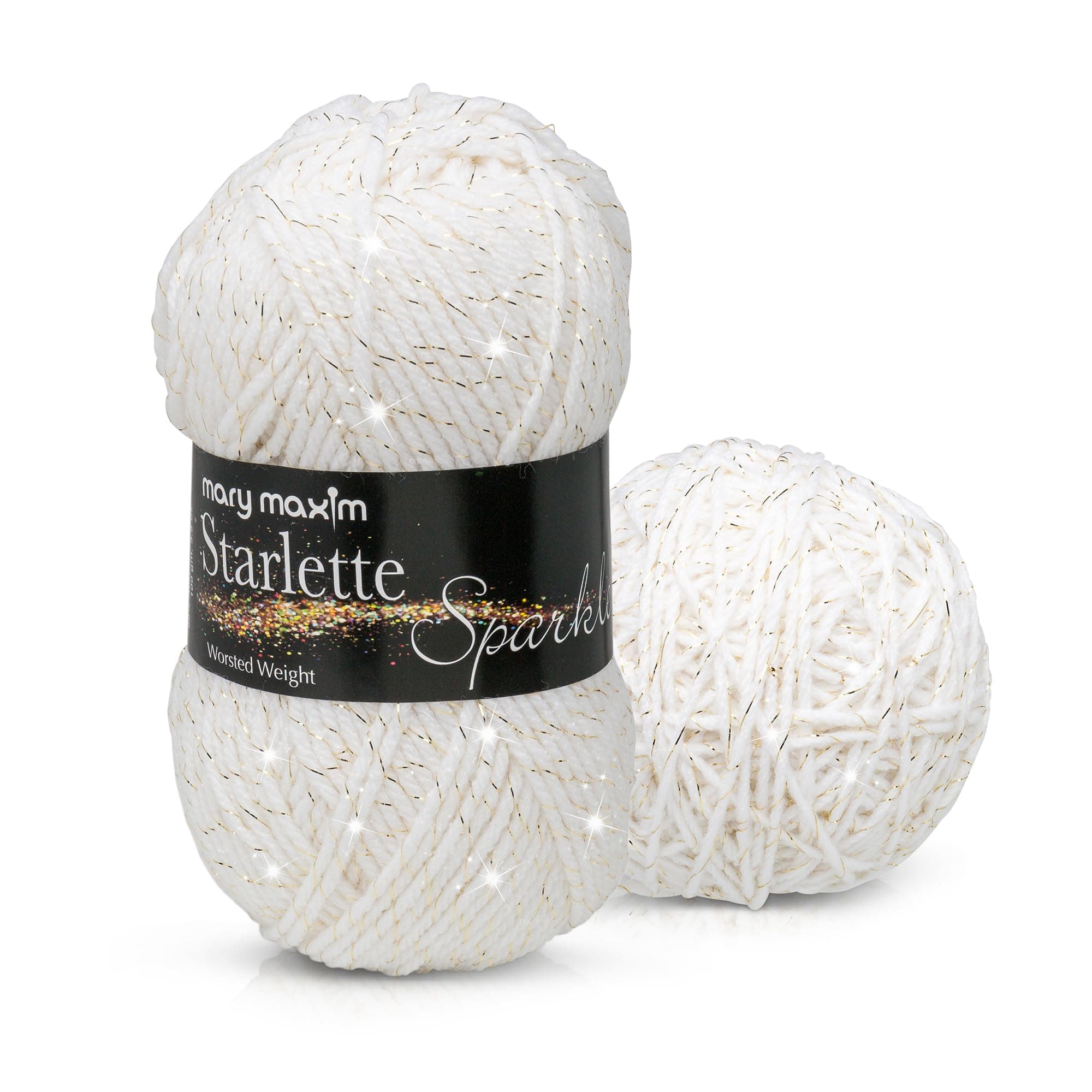 Mary Maxim Starlette Sparkle Yarn, Medium Worsted Weight Yarn for Knitting and Crocheting, Acrylic Polyester Blend for Blankets, Clothing, and Decor, 196 Yards White Gold