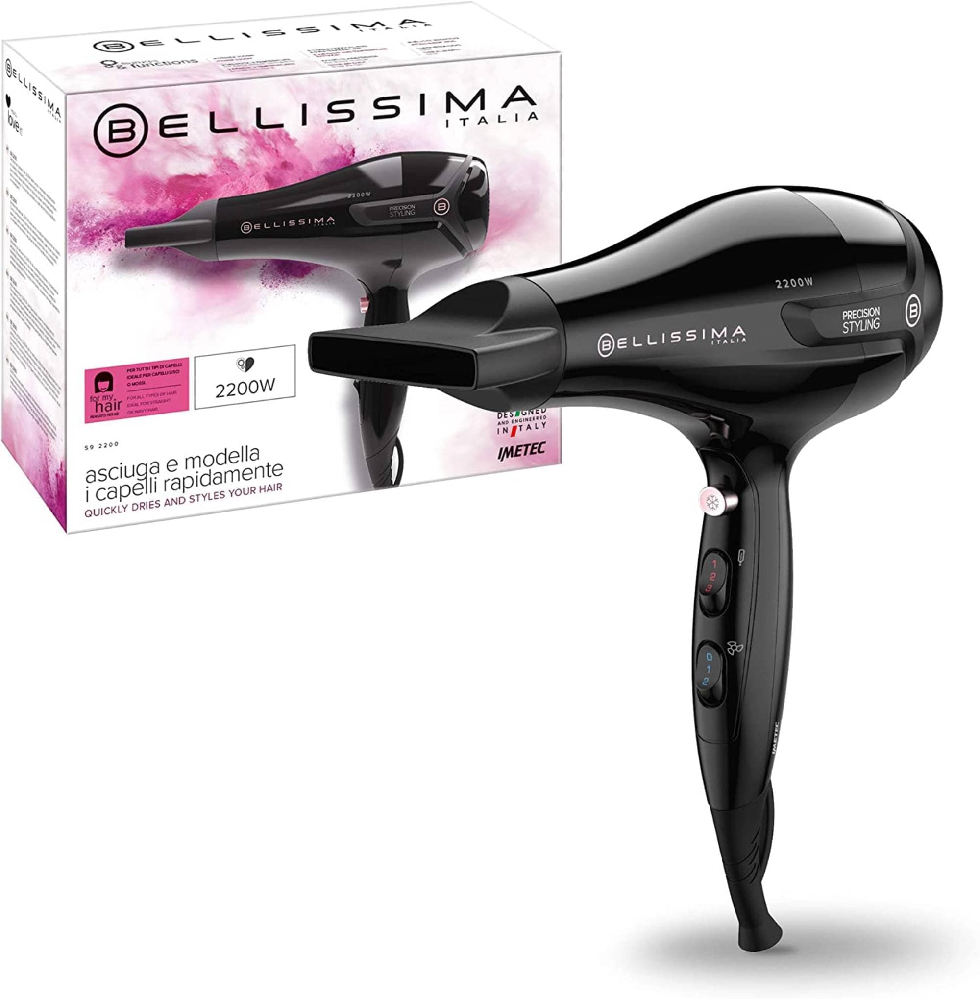 Imetec Hair Dryer S9 2200 Precision Dries and Models, 2200 W, 8 Air Temperature Combinations