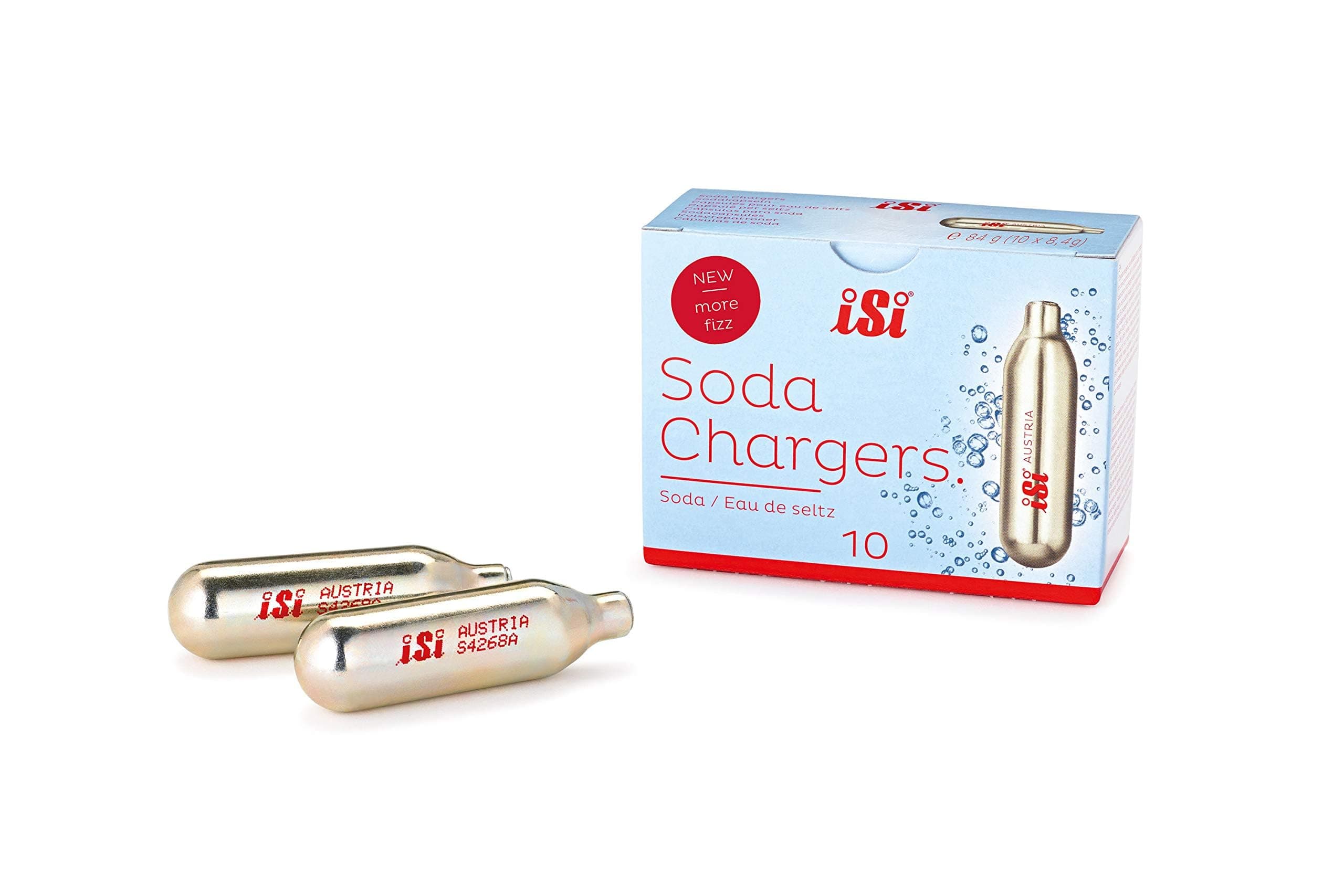 iSi North America CO2 Soda Siphon Chargers, 8.4g Carbon Dioxide - Compatible with Classic SodaMaker & Stainless Steel Soda Siphon, Recyclable Gold Cartridges, Made in Austria (10-Pack)