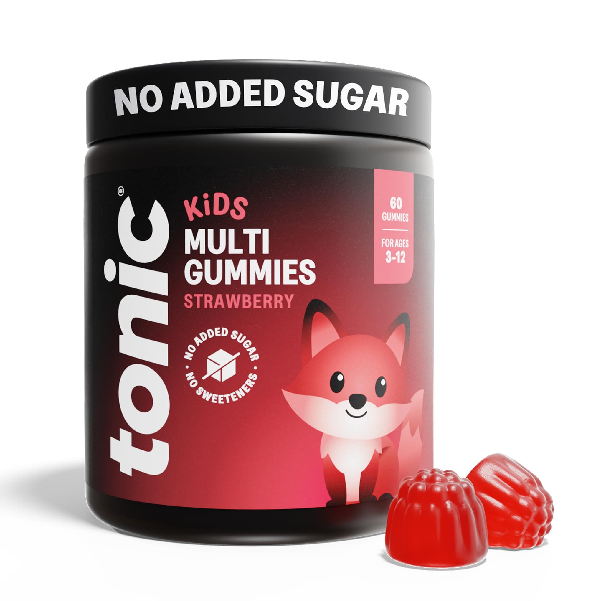 Tonic Health Kids Vitamins Gummies - 14 in 1 Kids Multivitamin with Vitamins A, C, D, E and Zinc, Strawberry Flavour, Month Supply (60 Count), Ages 3-12, No Added Sugar, No Sweeteners, Vegan