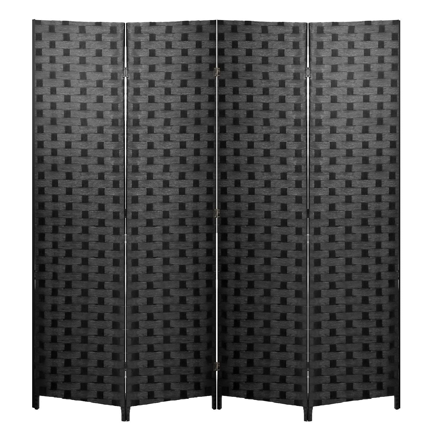 FDW Room Divider 6FT Wall Divider Wood Screen 4 Panels Wood Mesh Hand-Woven Design Room Screen Divider Indoor Folding Portable Partition Screen,Black
