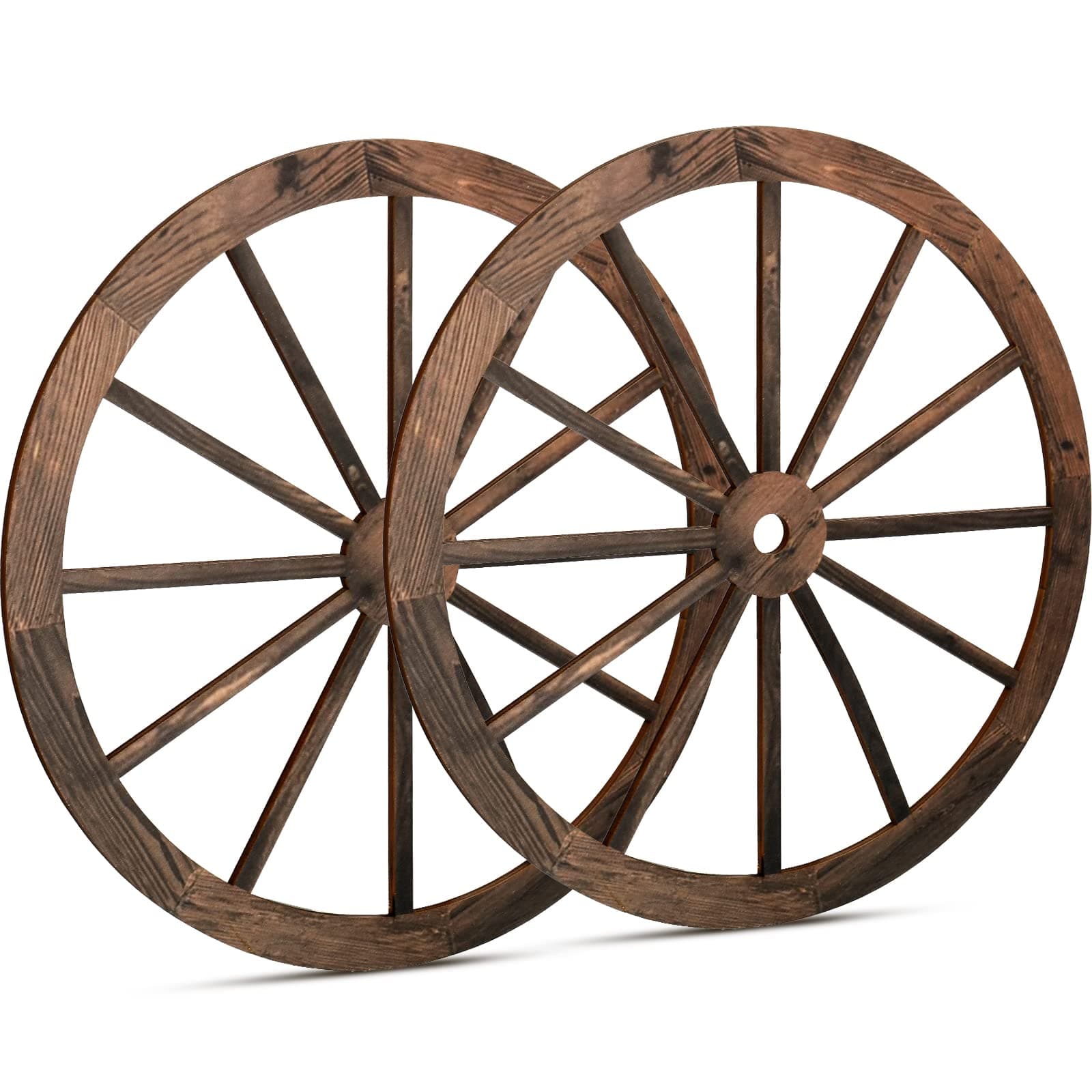 Qunclay 2 Pcs Wagon Wheel Decor Wooden Western Cowboy Party Decorations Vintage Rustic Wagon Wheel Wood Cartwheel Decor for Bar Garage Indoor Outdoor (Brown,12 Inch)
