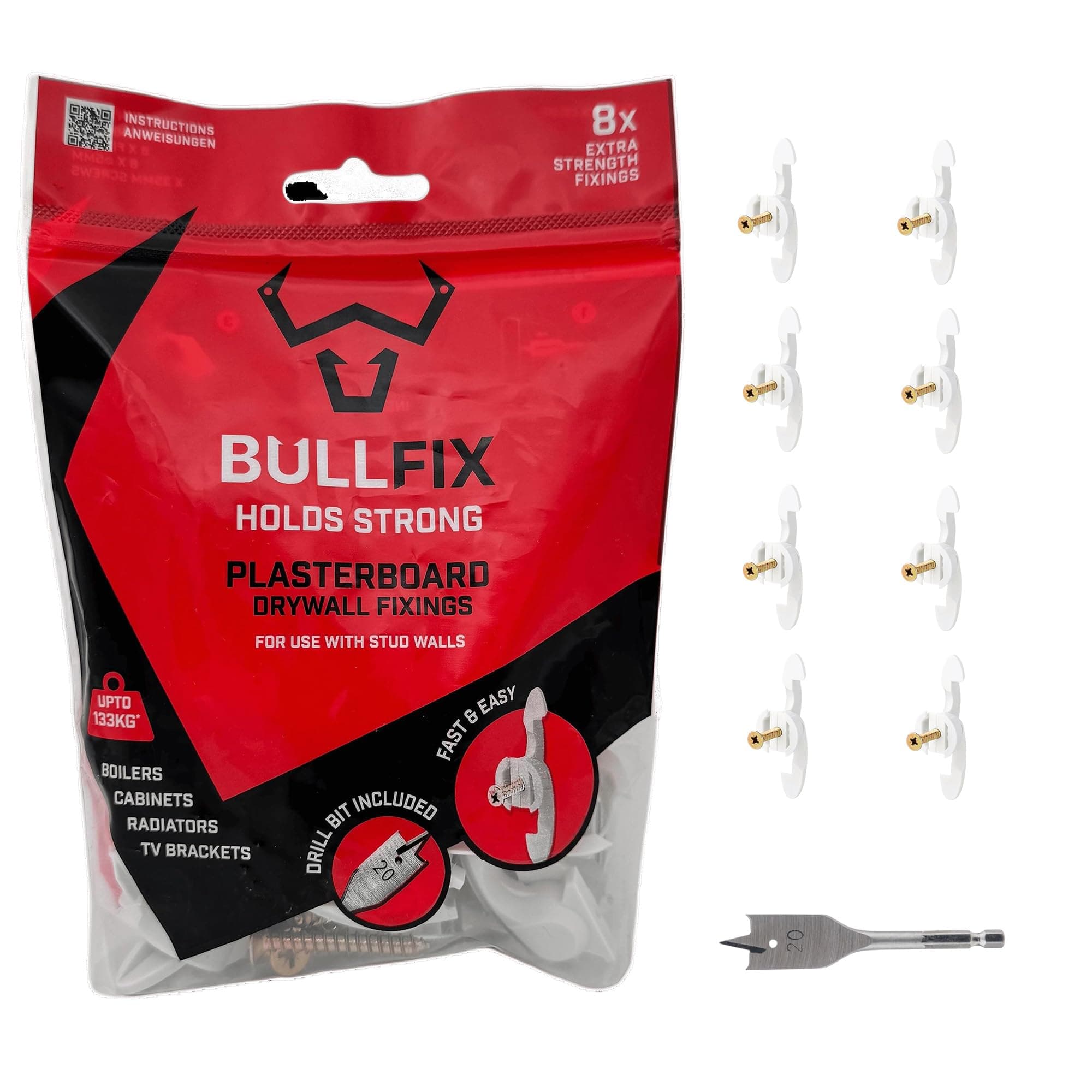 Bullfix Extra Heavy Duty Drywall Anchor, 300lb Capacity, Hollow Wall Anchor Mount Set with Screws, Stronger Than Toggle Bolts and Butterfly Screws - Patented Design - Starter Pack