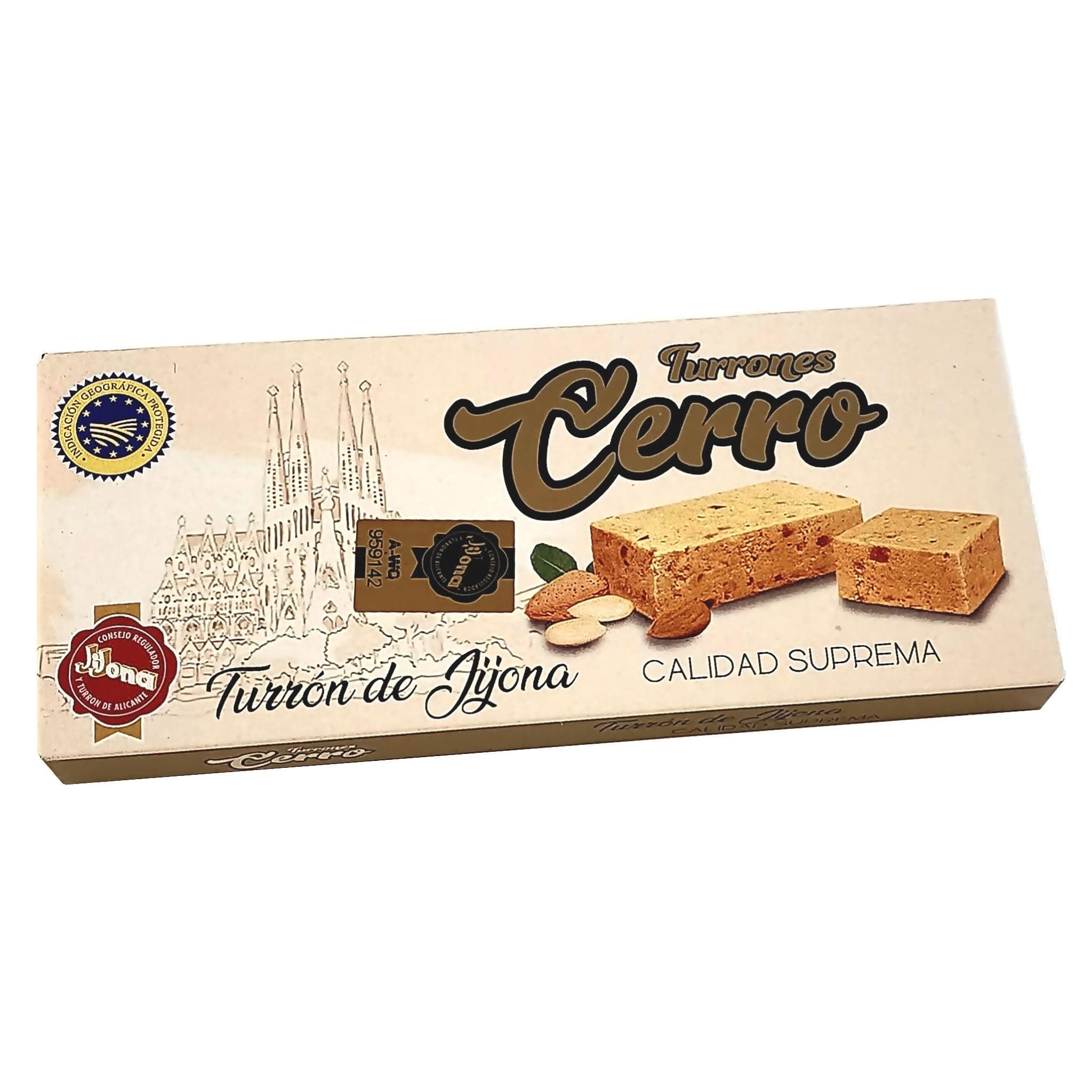 Turrón de Jijona Blando Cerro Supreme Quality 100% Natural - Almonds and Honey Jijona Soft Turron 200 g - Gluten Free, Lactose Free