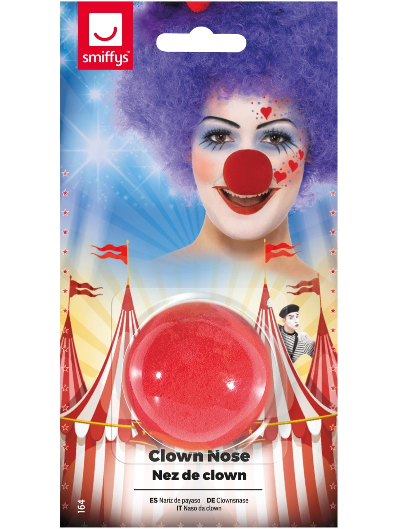 Smiffys Clownsnase, roter Schwamm, Zirkus-Kostüm, Clown-Verkleidungszubehör